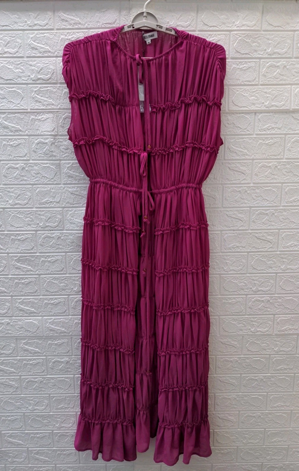 New Andrea Iyamah Sina Tunic Magenta Chiffon Ankle Grazer Sz XL