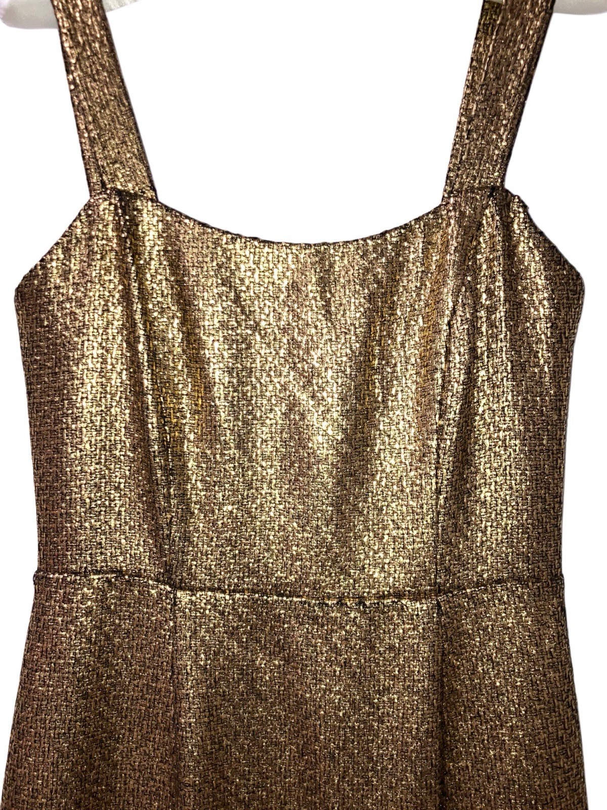 MESTIZA Jody Gold Metallic Tweed Square Neck Flutter Hem Midi Dress Sz 4 NWT