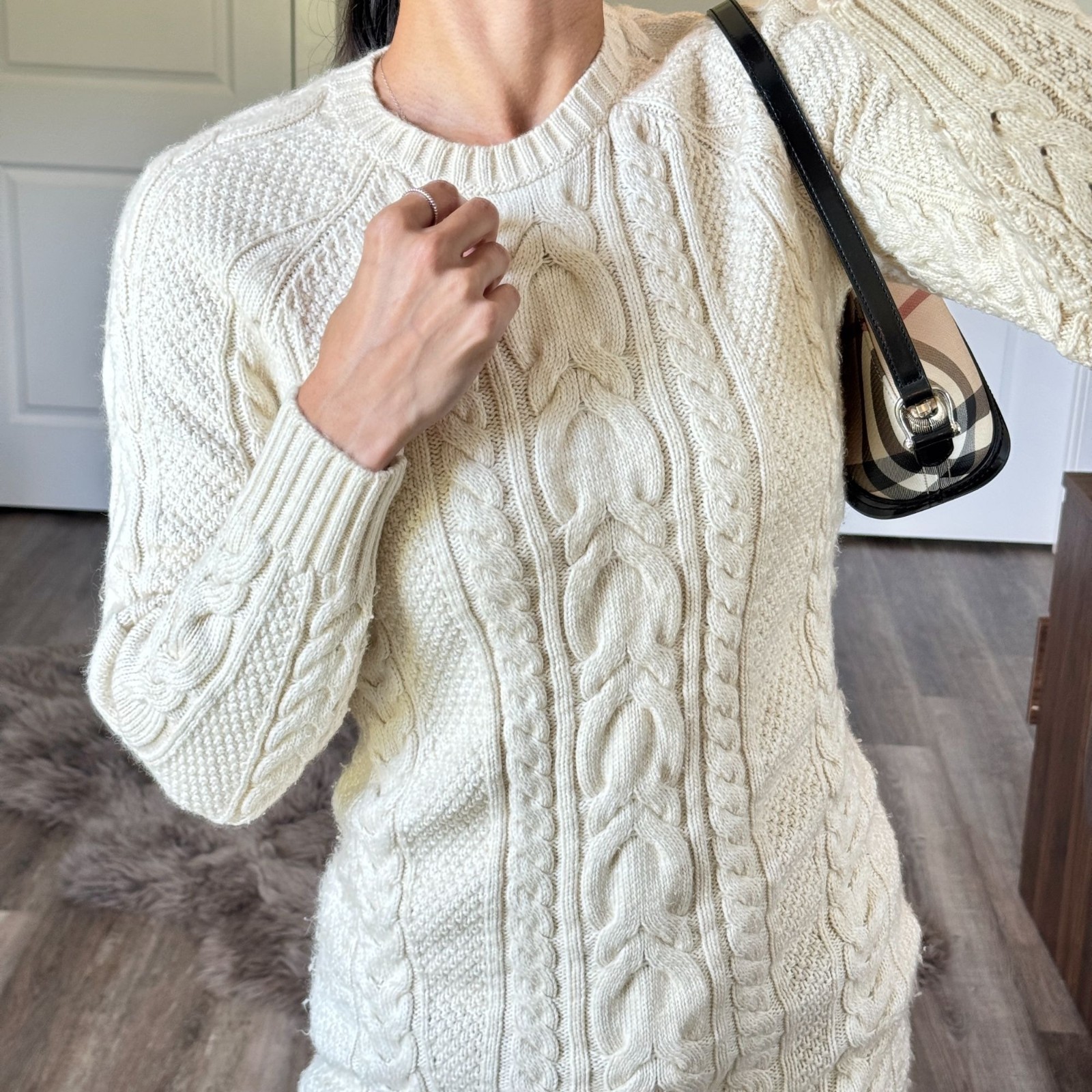 Polo Ralph Lauren Cream Cable Knit Sweater Dress Womens XS Preppy Quiet Luxury