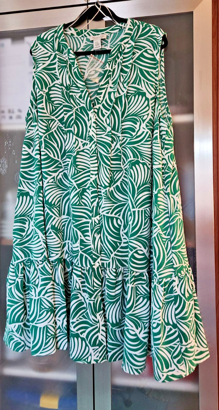 Rachel Zoe Plus Size 2X Green/White Sleevless Button down Shirt Midi/Maxi Dress