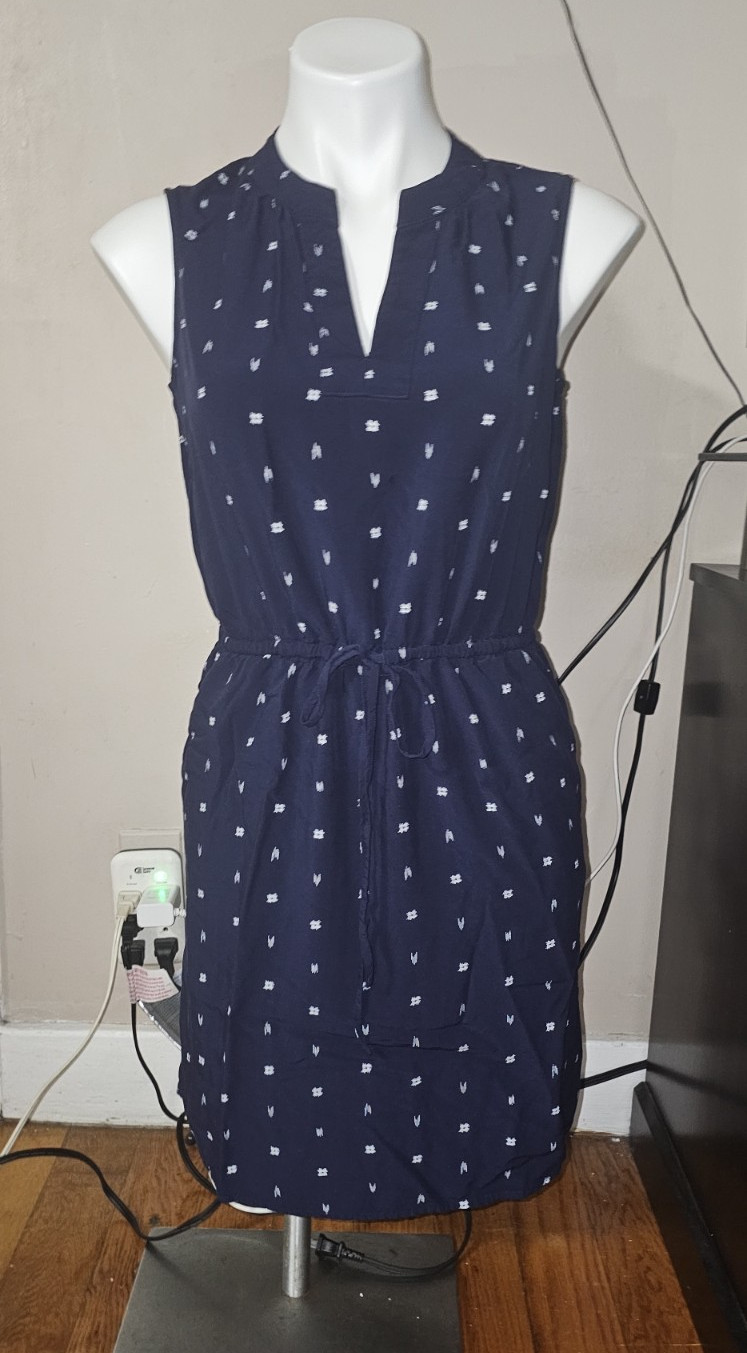 GAP Women’s S Blue White Polka Dot V-Neck Sleeveless Pencil Knee Dress