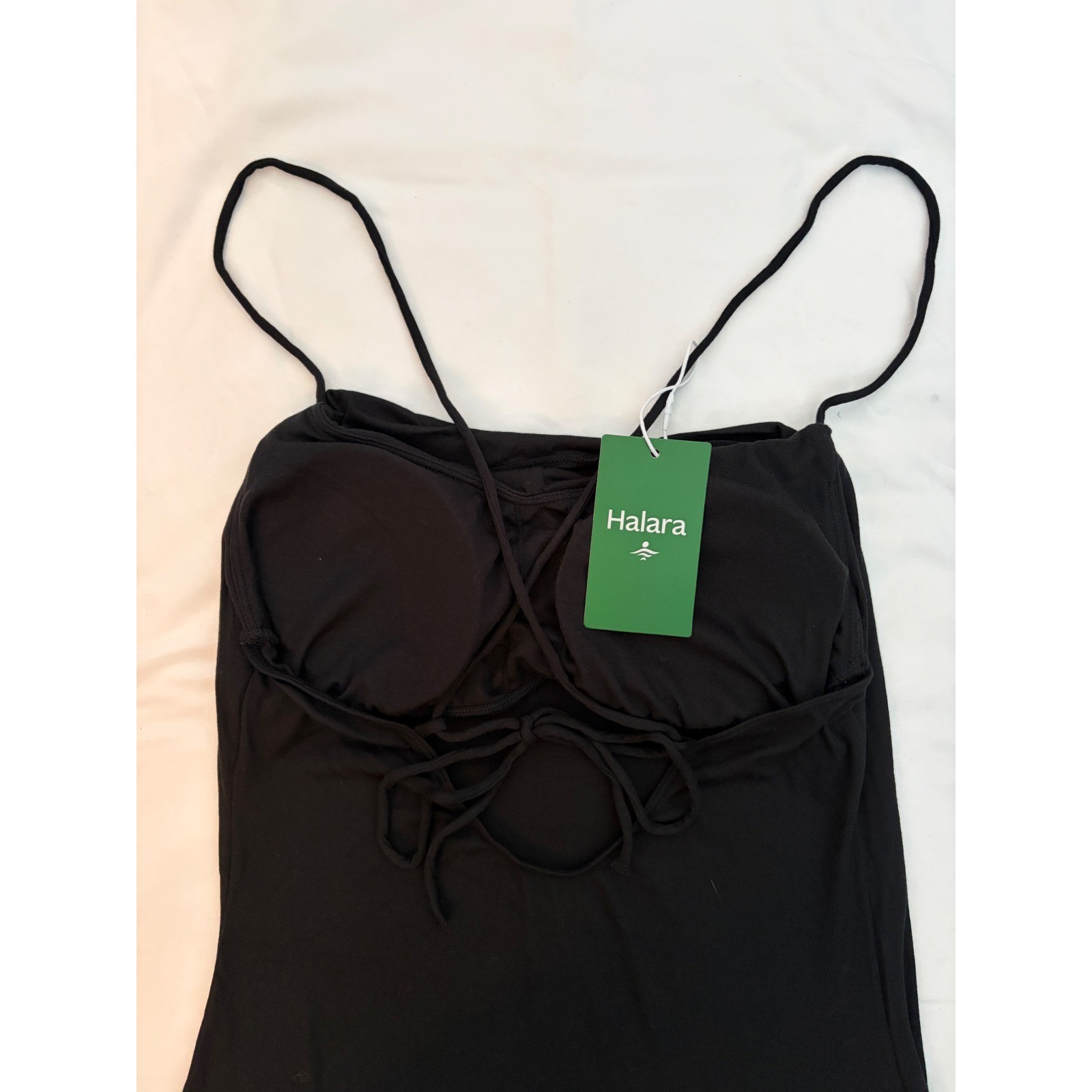 Halara Black Active Dress Spaghetti Strap Lace Up Back Asymmetrical Hem NWT XS