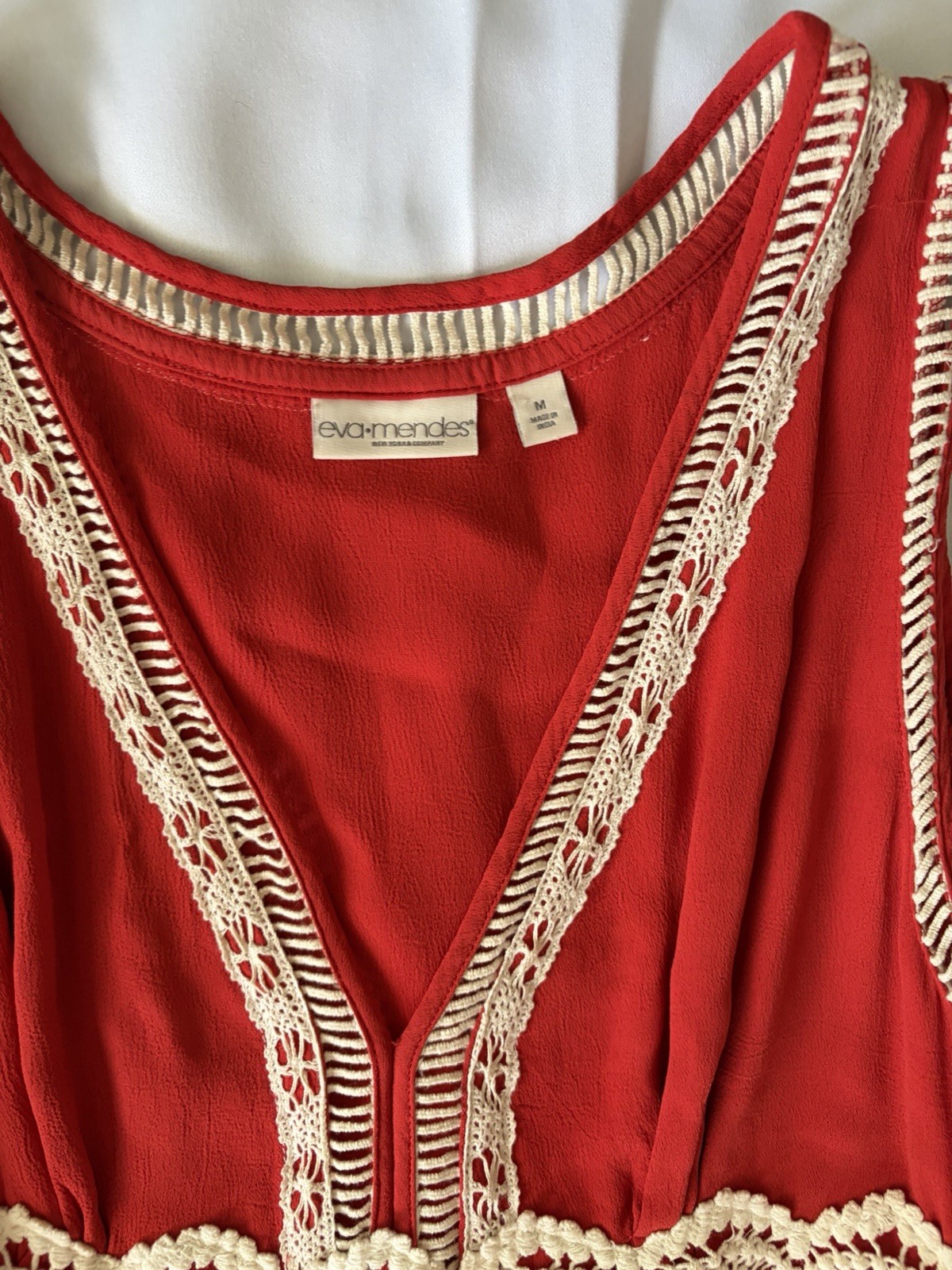 Eva Mendes for NY&CO Red maxi sundress Size m With Crochet Accents