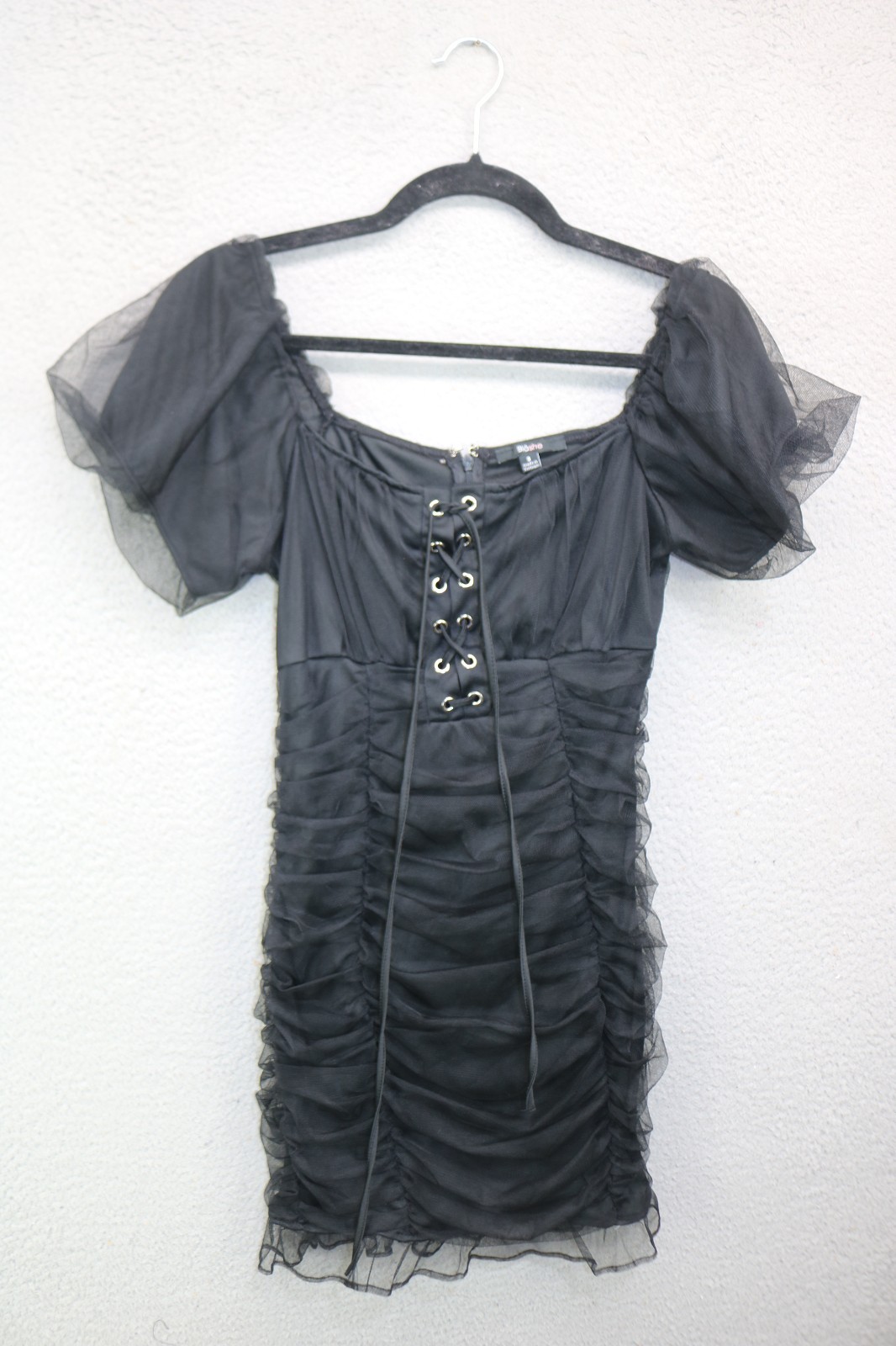 Blashe Black Mesh Off the Shoulders Lace-Up Ruched Bodycon-Small-Goth-Punk Rock