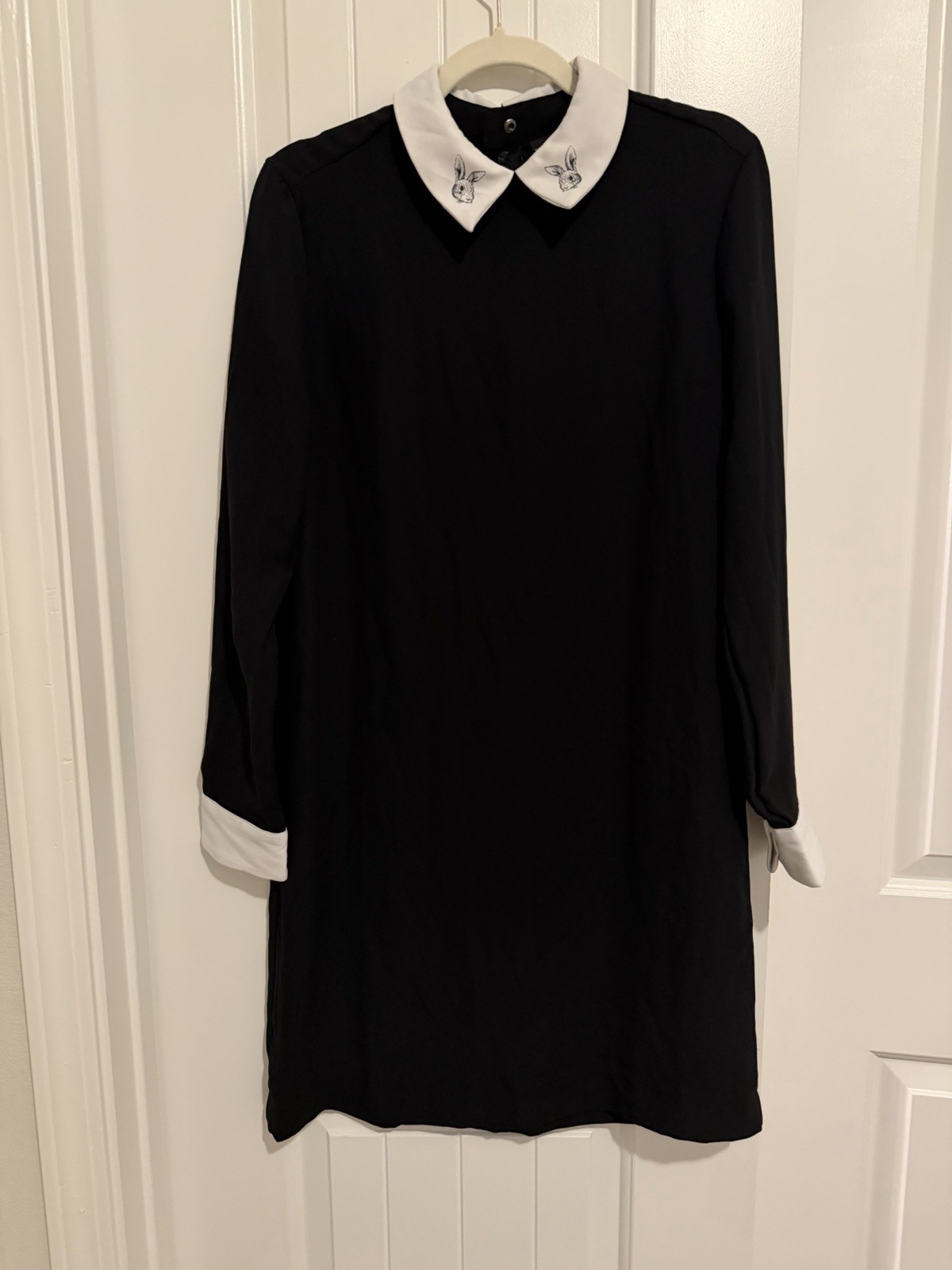 Victoria Beckham for Target Black White Bunny Collar Dress Long Sleeve Goth SzM