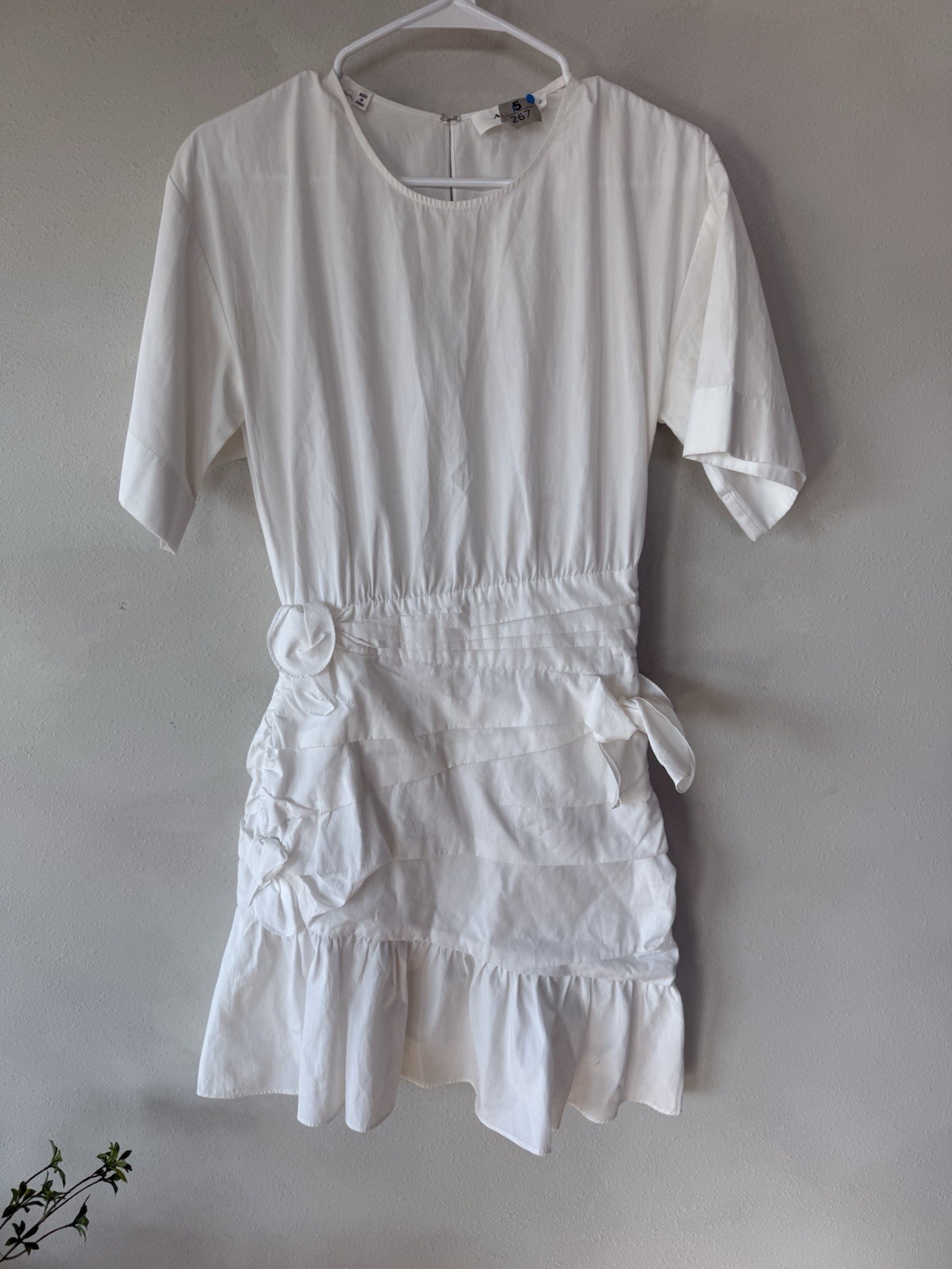 ALC A.L.C. Women’s 2 Dress White Short Mini Short Sleeve Ruched Designer