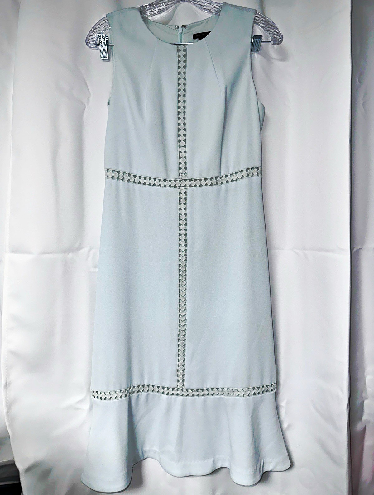 Ann Taylor Light Blue A-Line Dress Round Neck Sleeveless Lace Knee Lined Zip 2