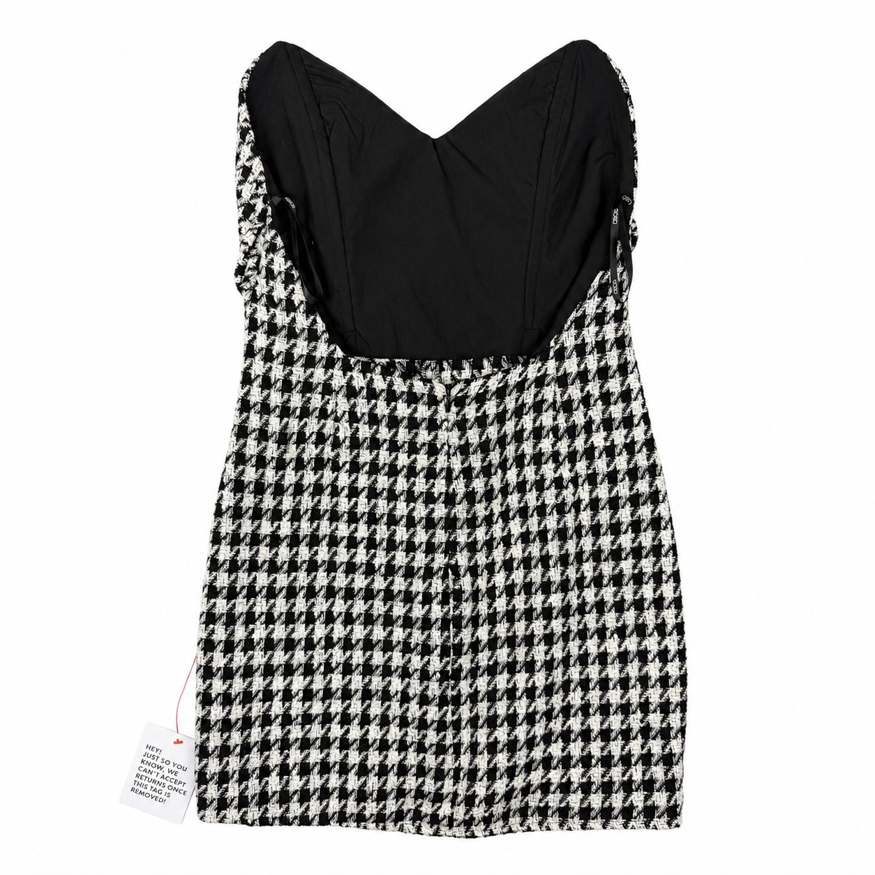ASOS DESIGN Houndstooth Strapless Mini Dress US 8 Black White Sweetheart NWT