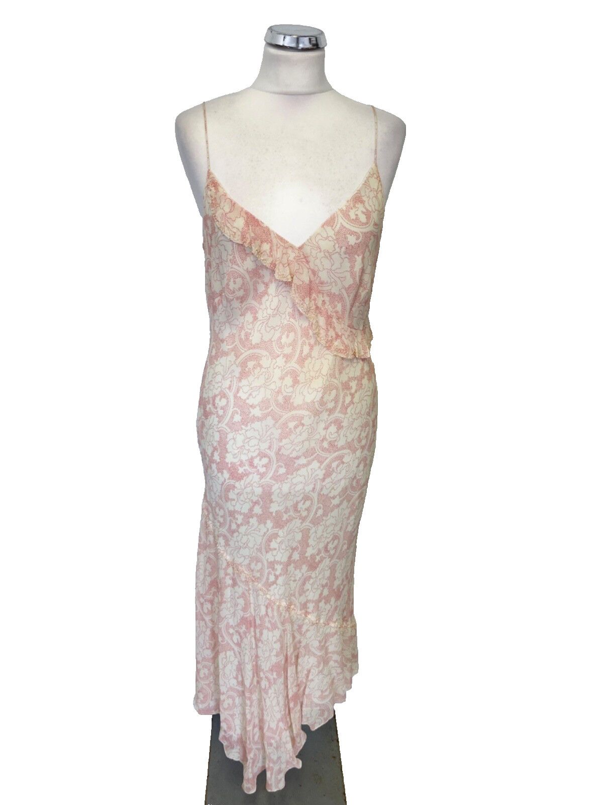 PLANET 100% SILK CREAM & RED SPOT FLORAL PRINT SHOE STRING STRAP DRESS SIZE 12