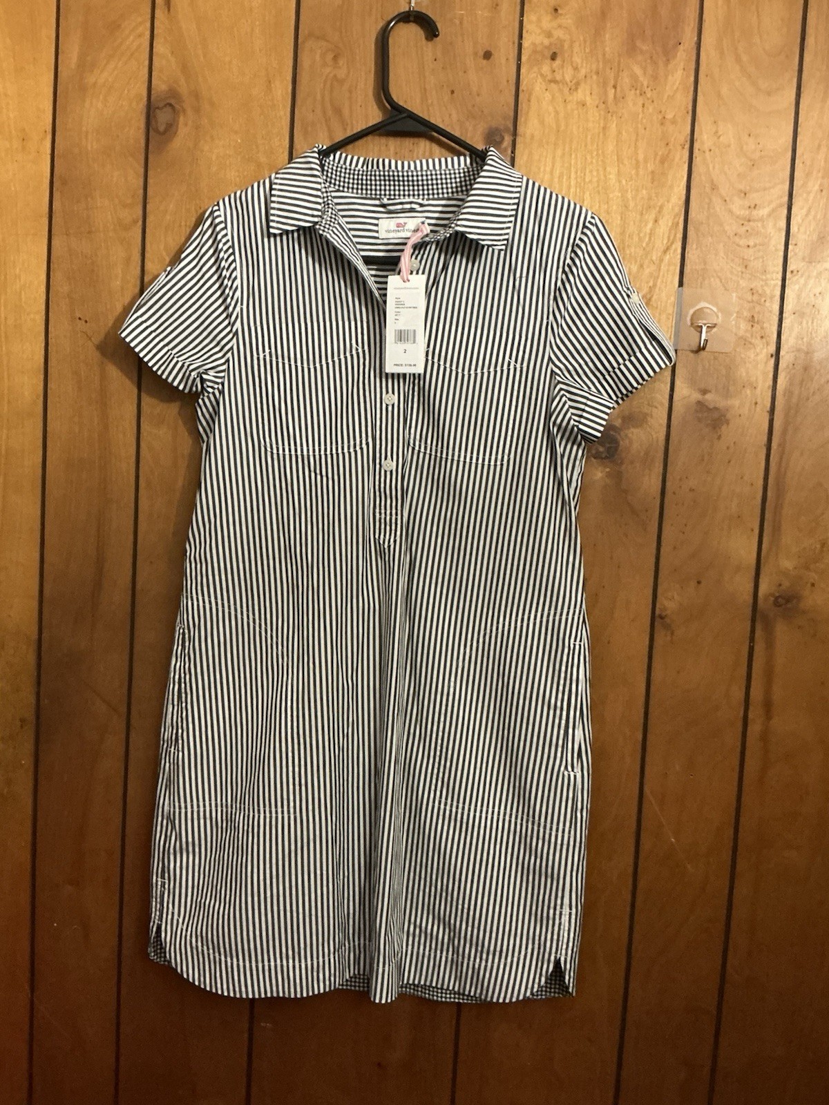 NWT Vineyard Vines Black White Cotton Shirt Dress Women Sz 2 Collared Button