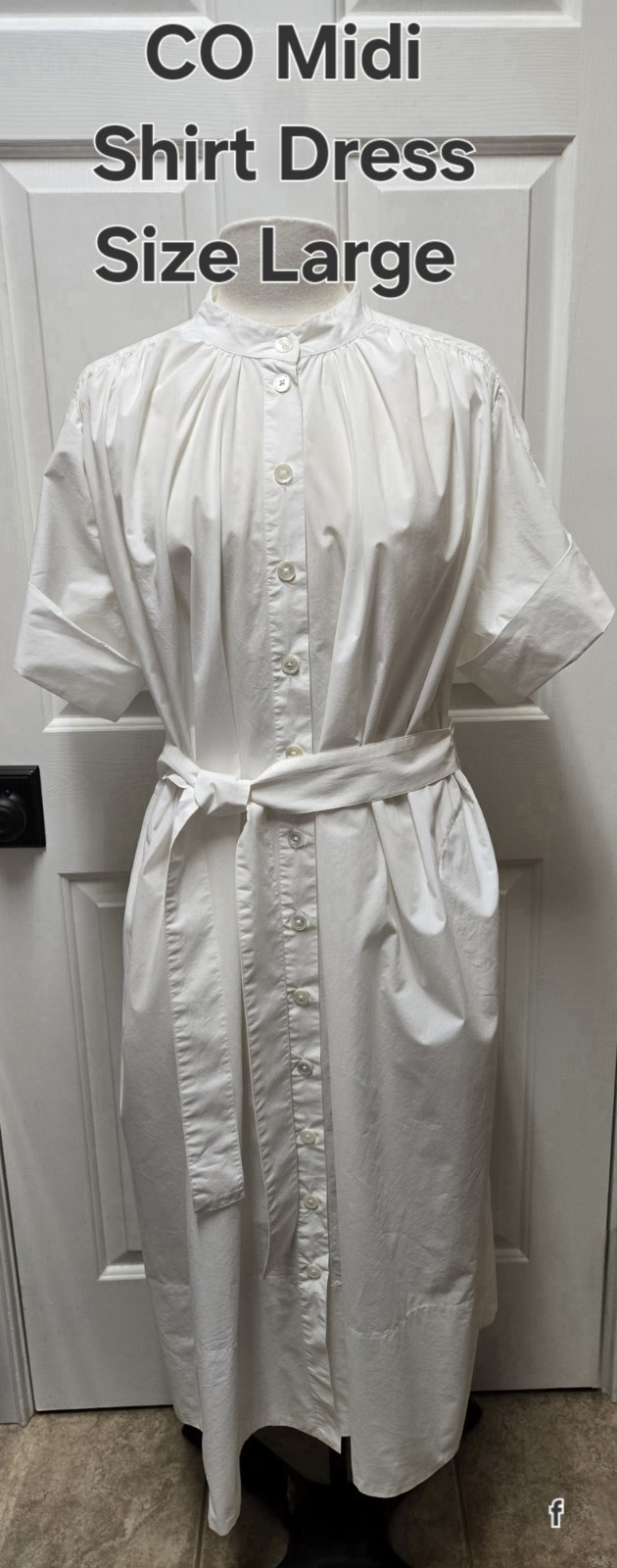 CO Collection Gathered Button-Front Midi Dress, Size Large, White