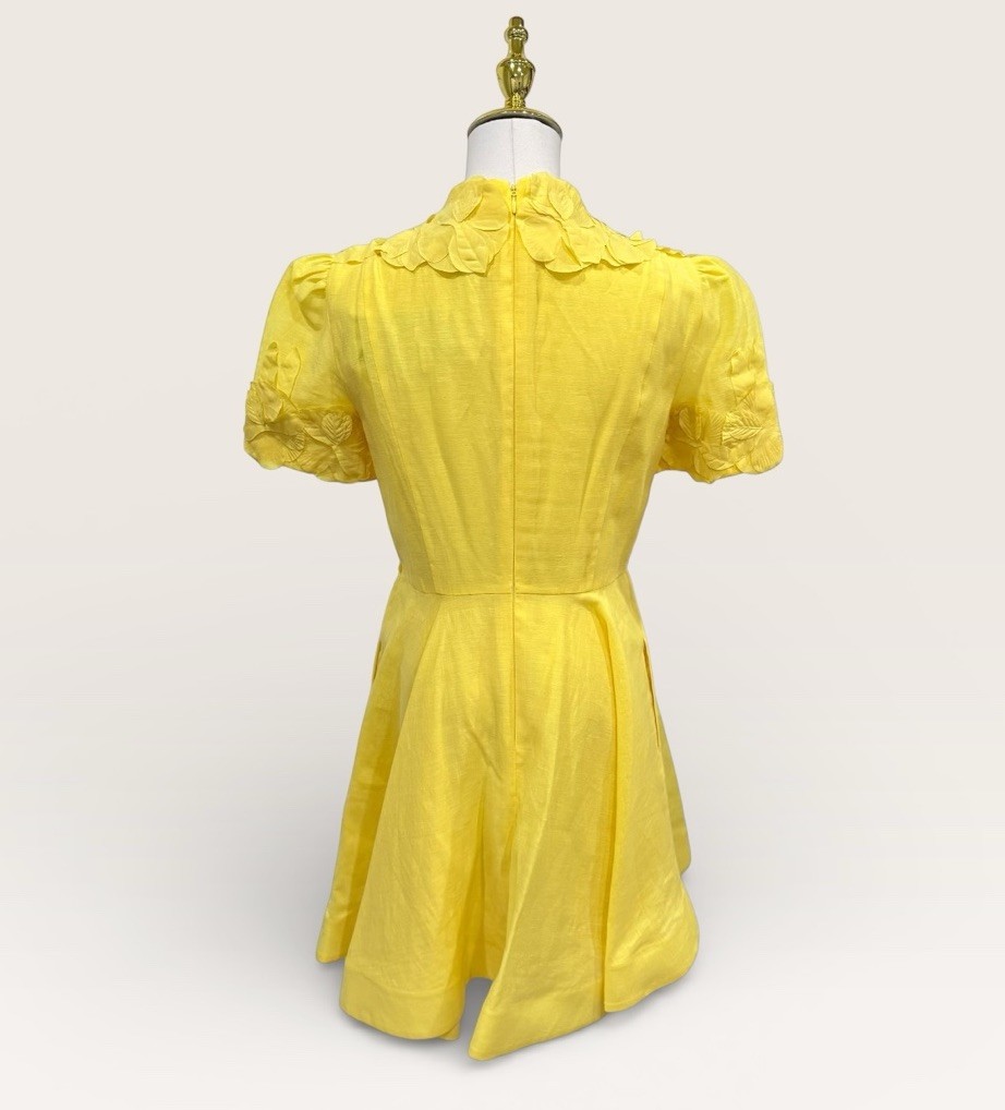 Antonio Melani SZ 10 Iris Linen Floral Appliqué Mockneck Dress Sunshine Yellow