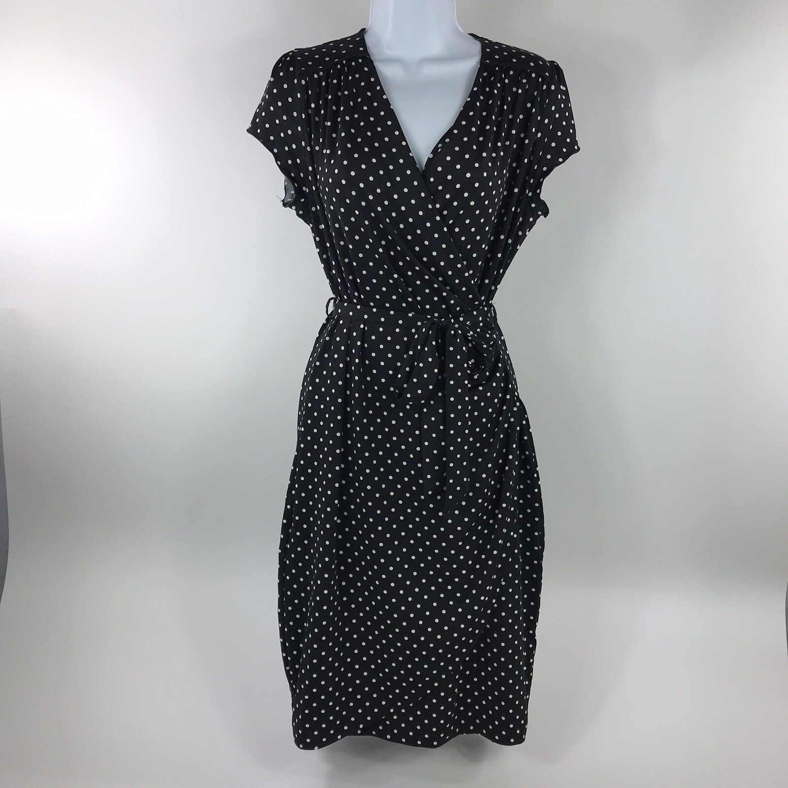 Uttam Boutique London Wrap Effect Sz 10 Dress Polka Dot Black White New
