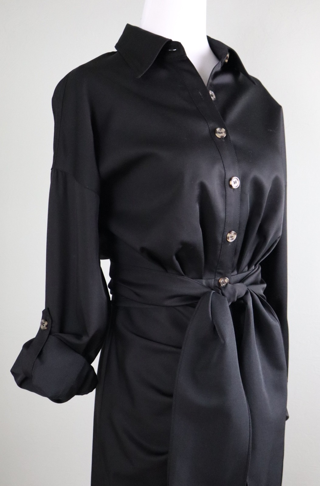 ANTONIO MELANI NWT $179 Solid Black Roxanne Tie Waist Pleated Shirt Dress Size 0