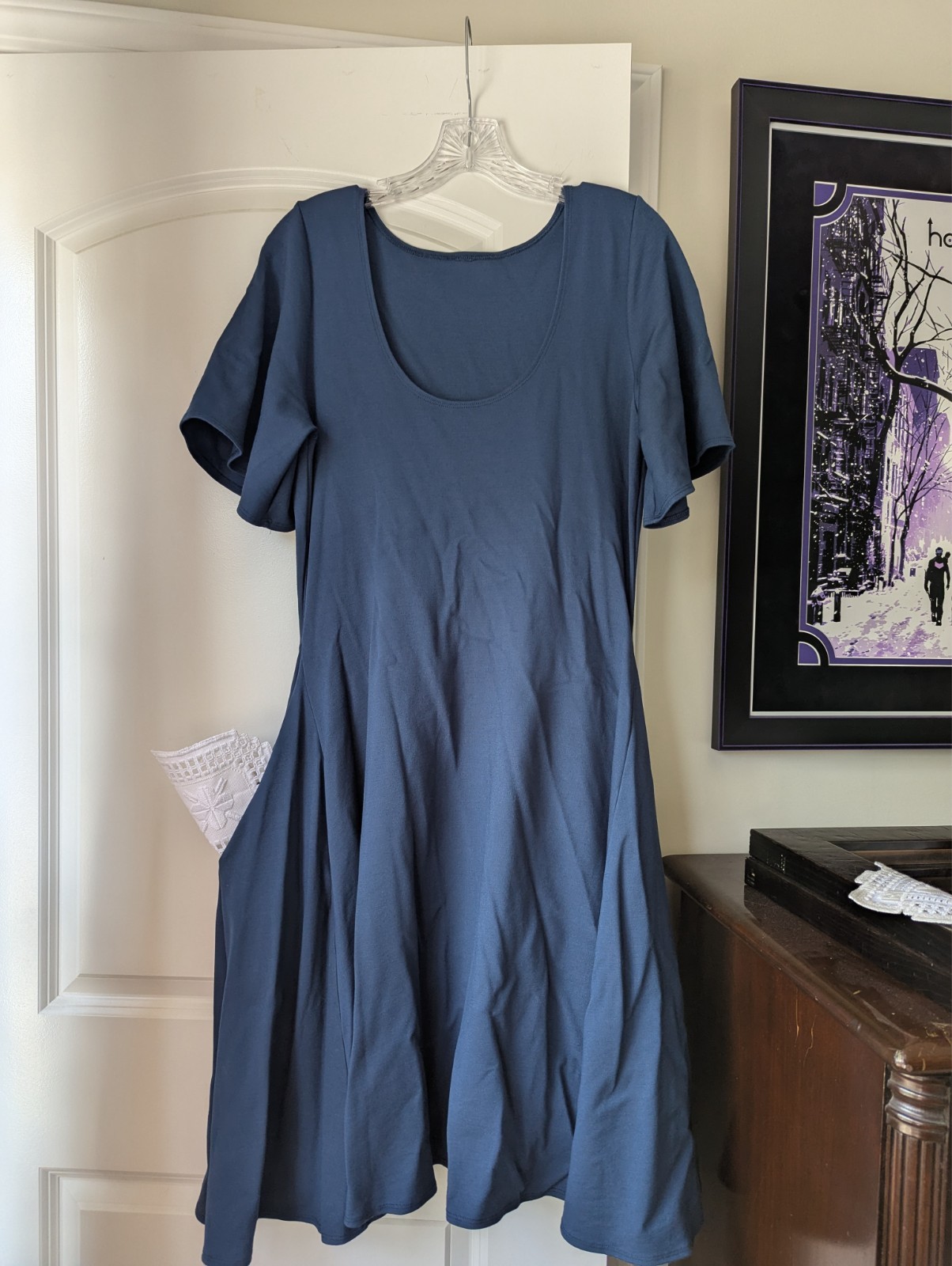 XL Elhoffer Essential Ponte Dress Women Flutter Sleeve Denim Color Pockets