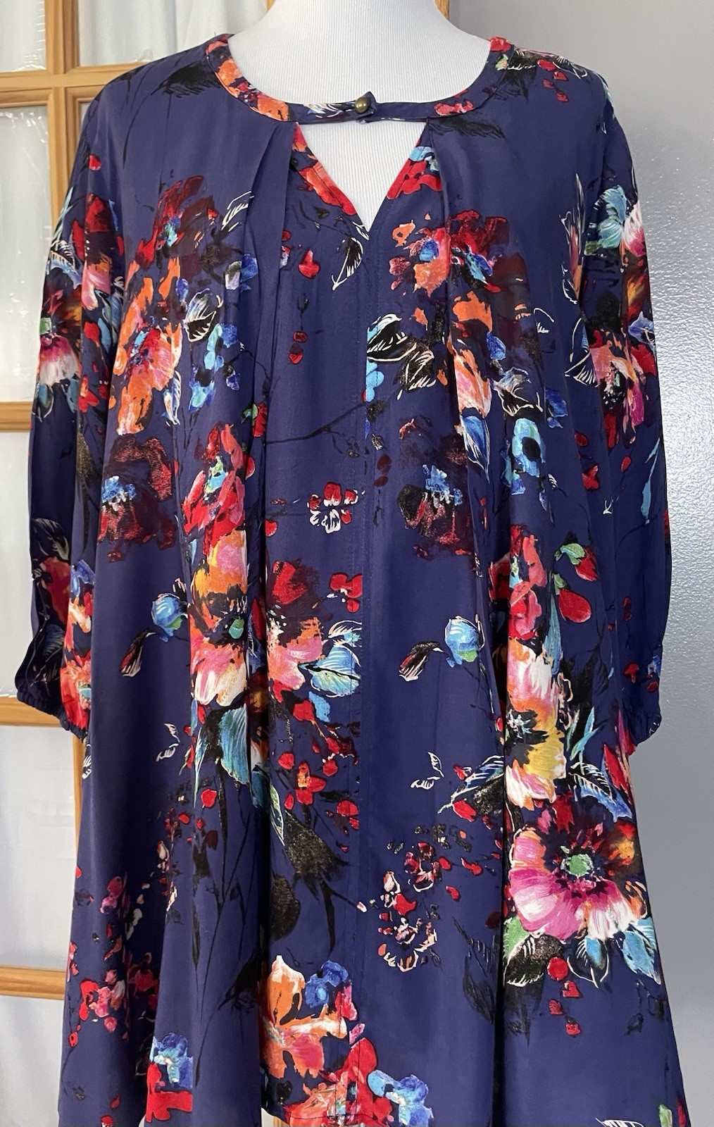 Antropologie Jodifl Floral Tent Mini Dress Sz M Navy Pink Cut Out Pleated Boho