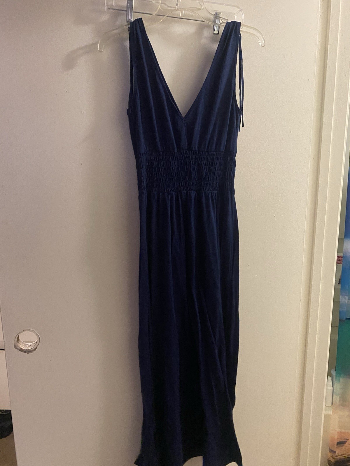 Just Love Womens Dark Navy Blue Maxi Tank Dress M Medium Bust 38” V Neck