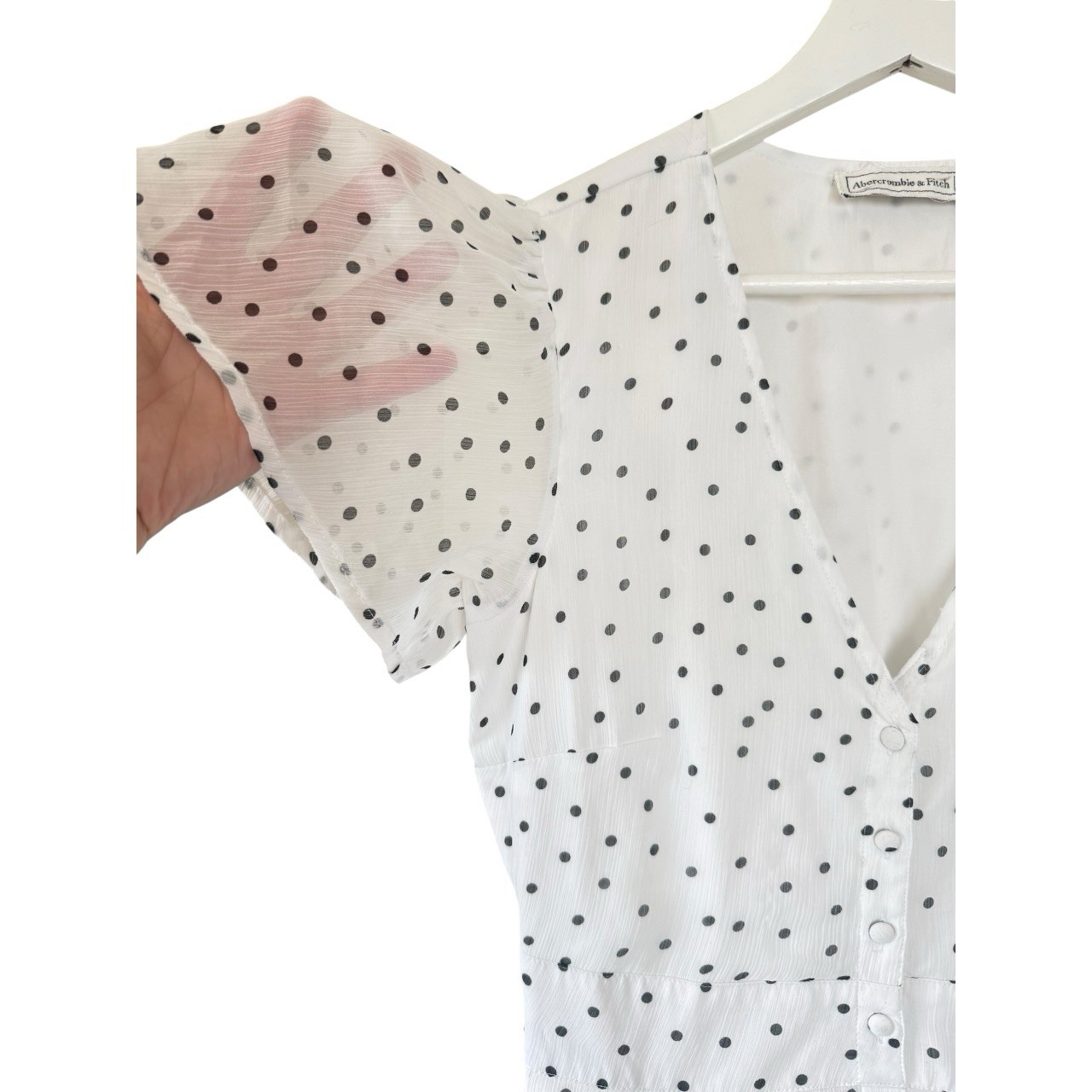 Abercrombie & Fitch White/Black Polka Dot Button Front V-Neck Mini Dress S