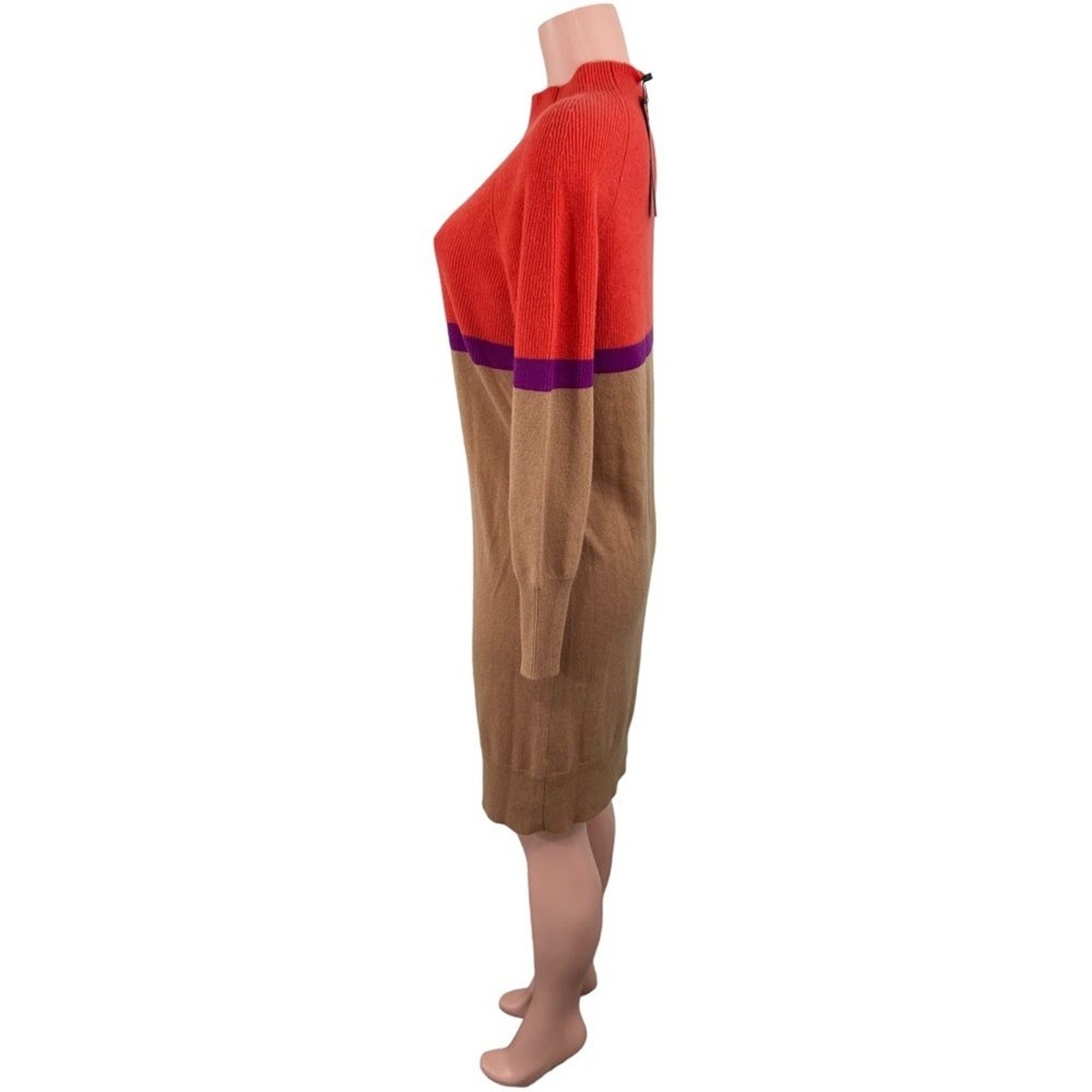 NWT LUSSO CASHMERE 100% Cashmere Sweater Dress MEDIUM Pumpkin Blaze Colorblock