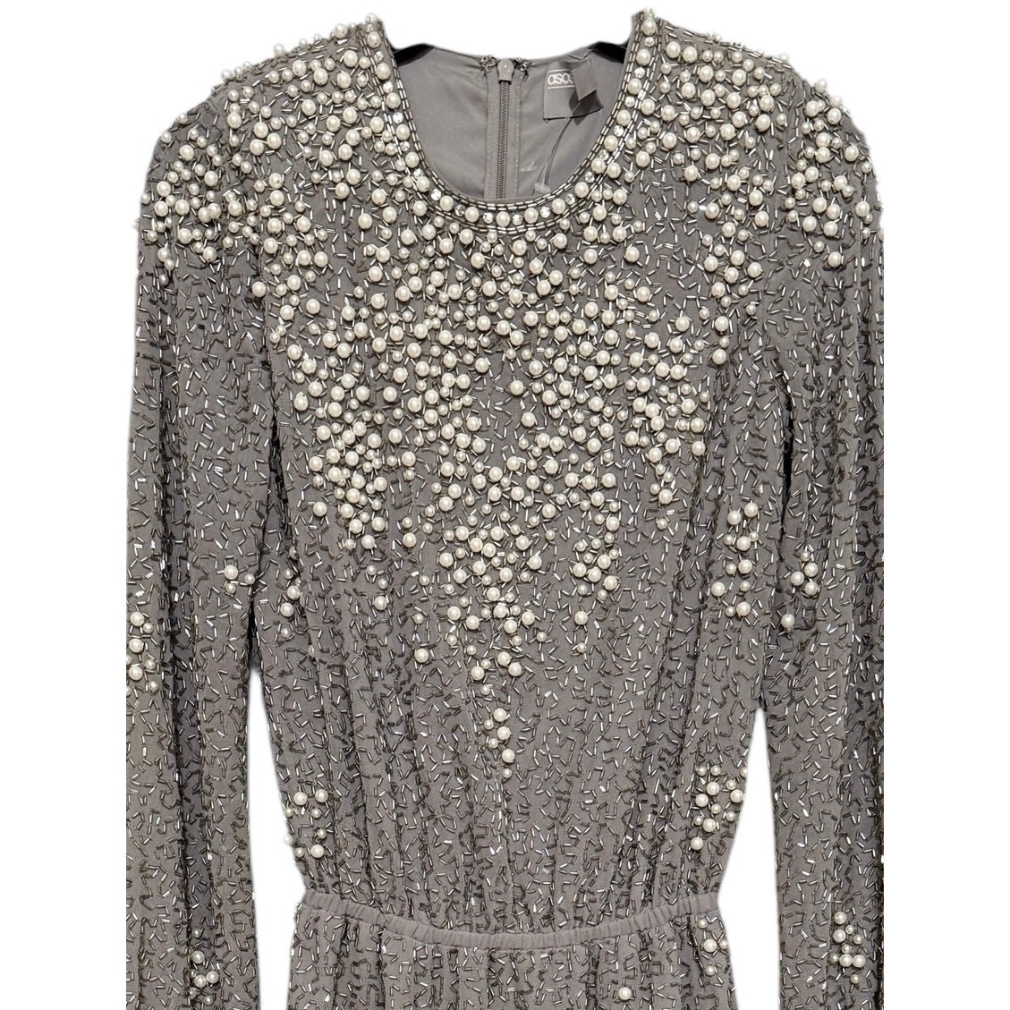 ASOS Silver Pearl Embellished Beaded Cocktail Mini Dress Long Sleeve Party 0