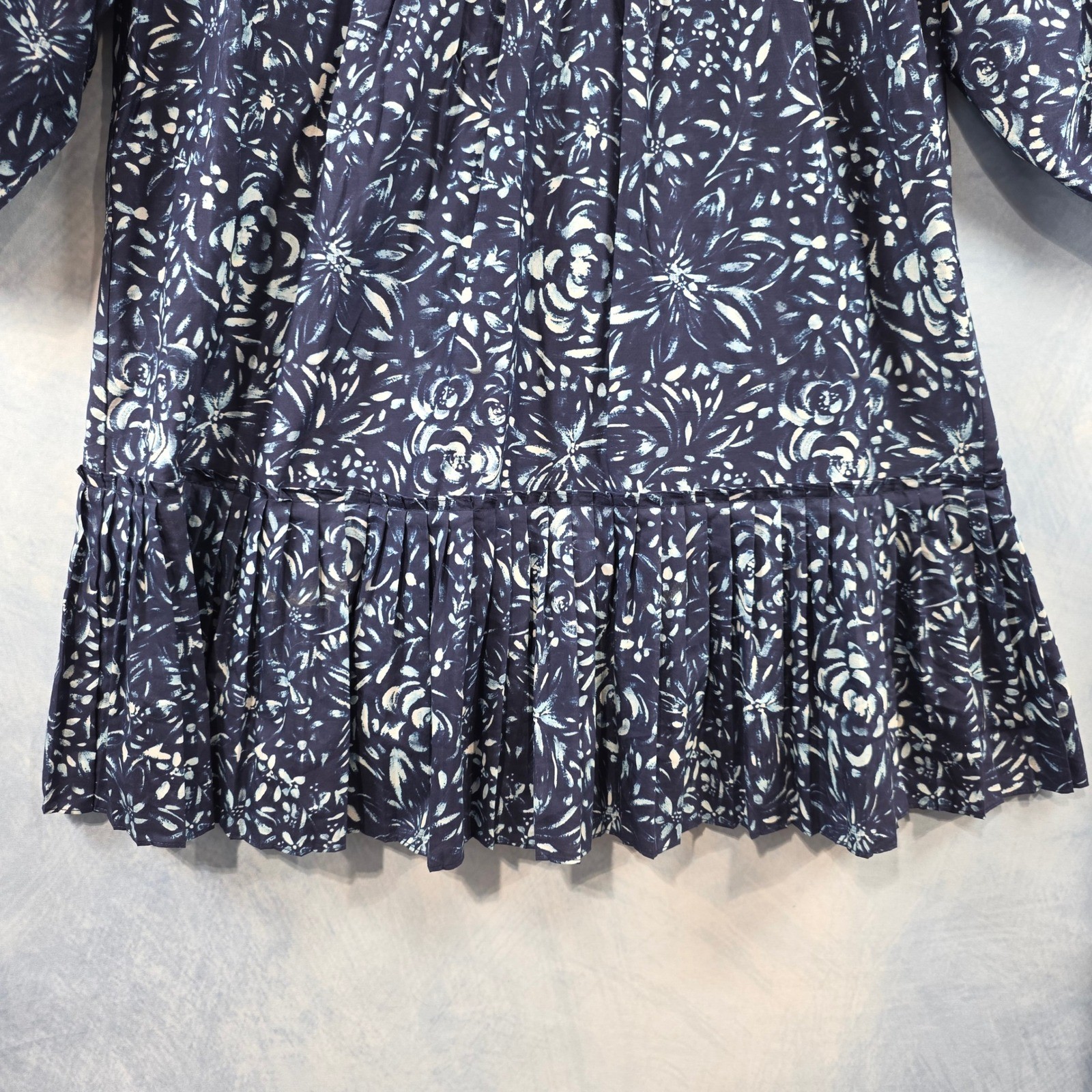 Nicole Miller Collection Navy Blue Floral Embroidered Drop Waist Dress Womens S