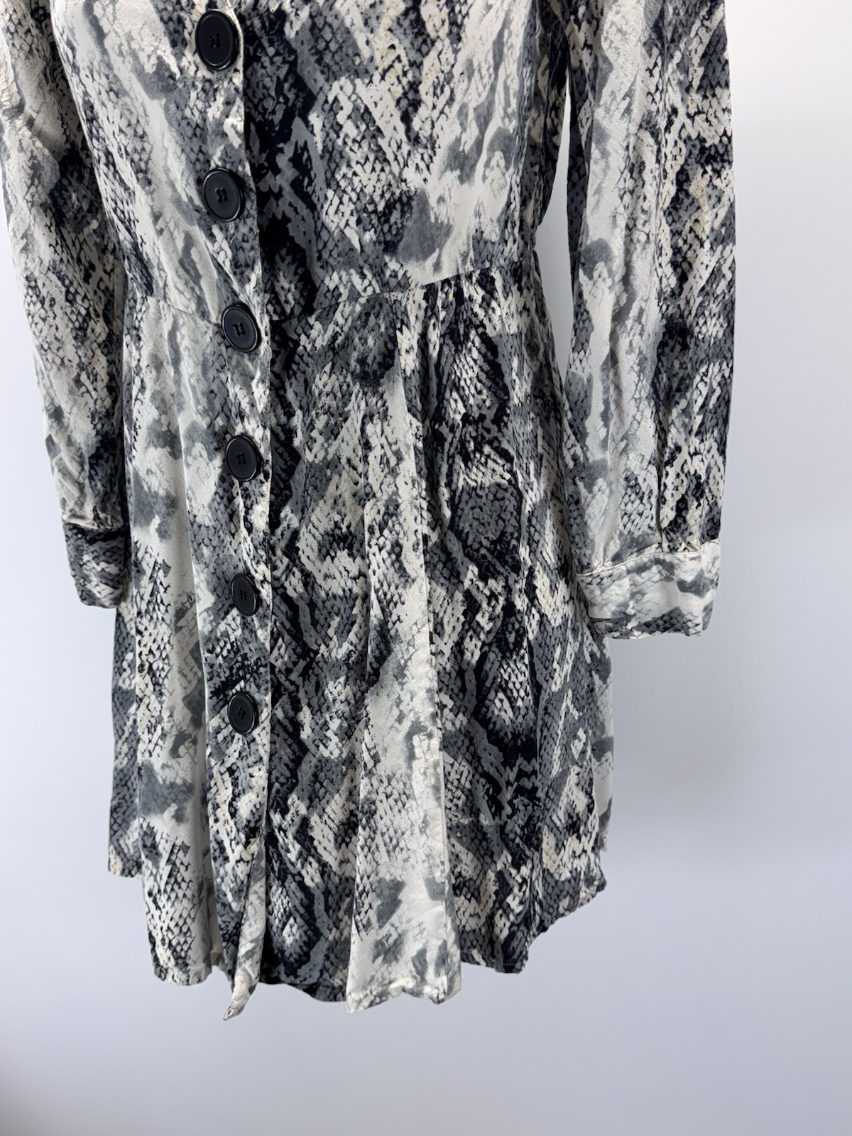 Rebellion Snake Python Animal Print Pattern No Collar Button Front Dress S