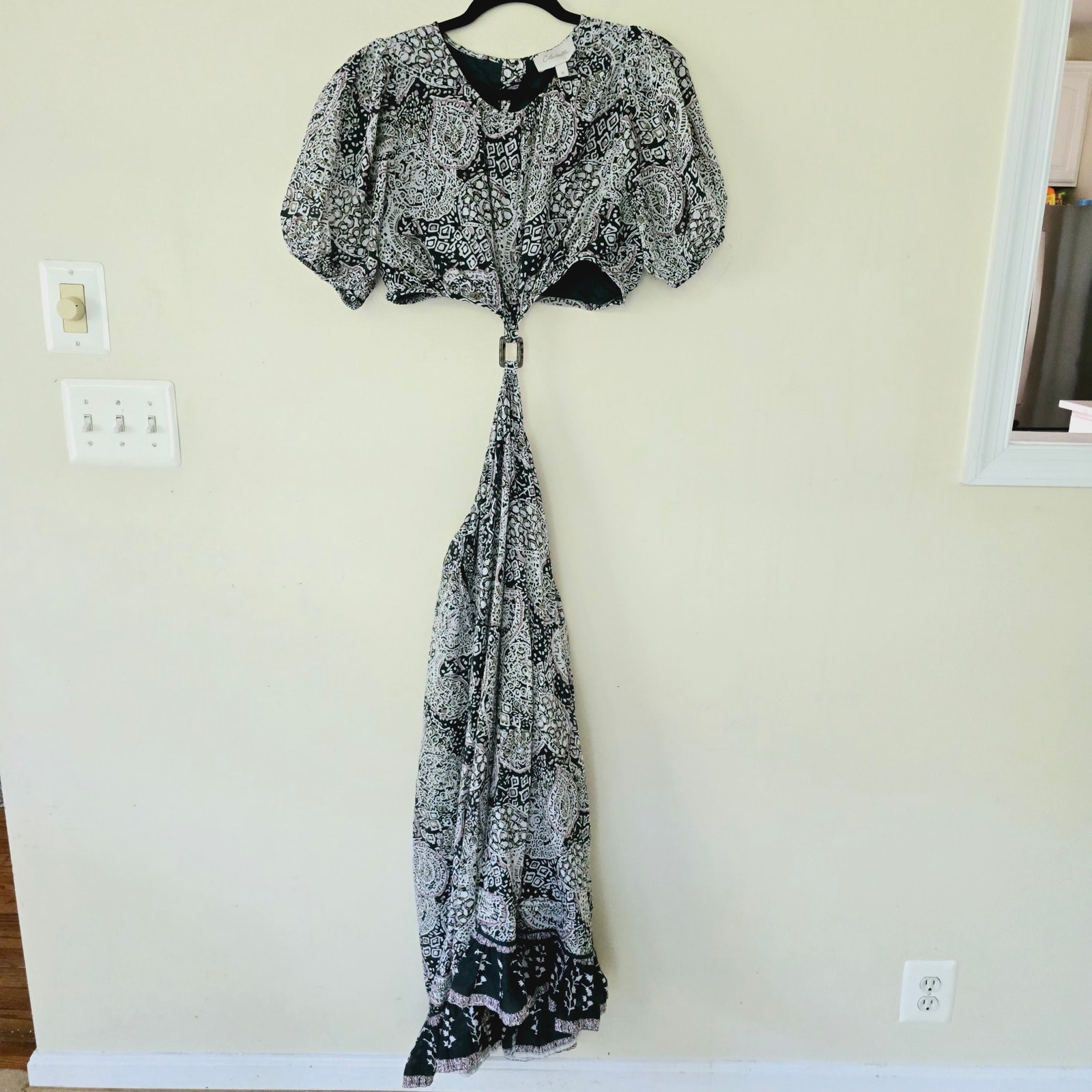 Cleobella Josephine Ankle Dress Midi Paisley Print Cut-Out Green Women’s Size M