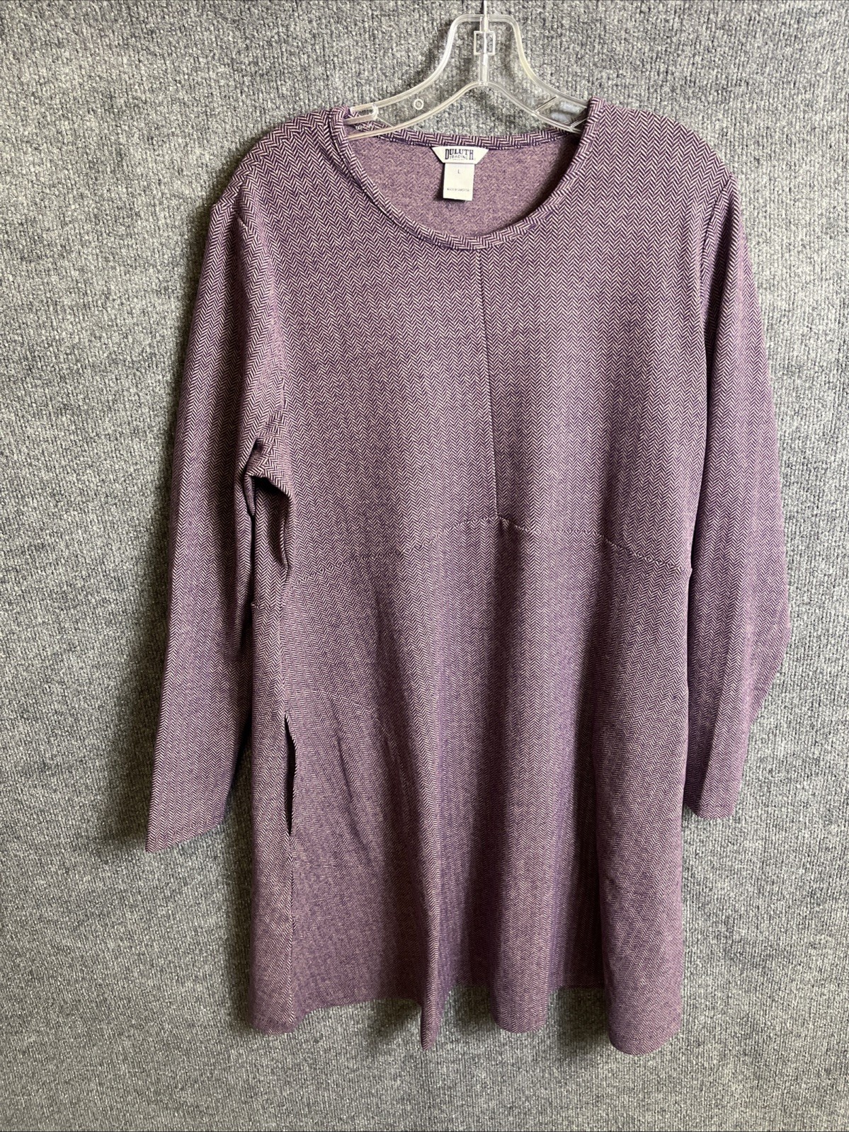 Duluth Trading Co Wearwithall Dress Purple Herringbone L Stretch Minimal