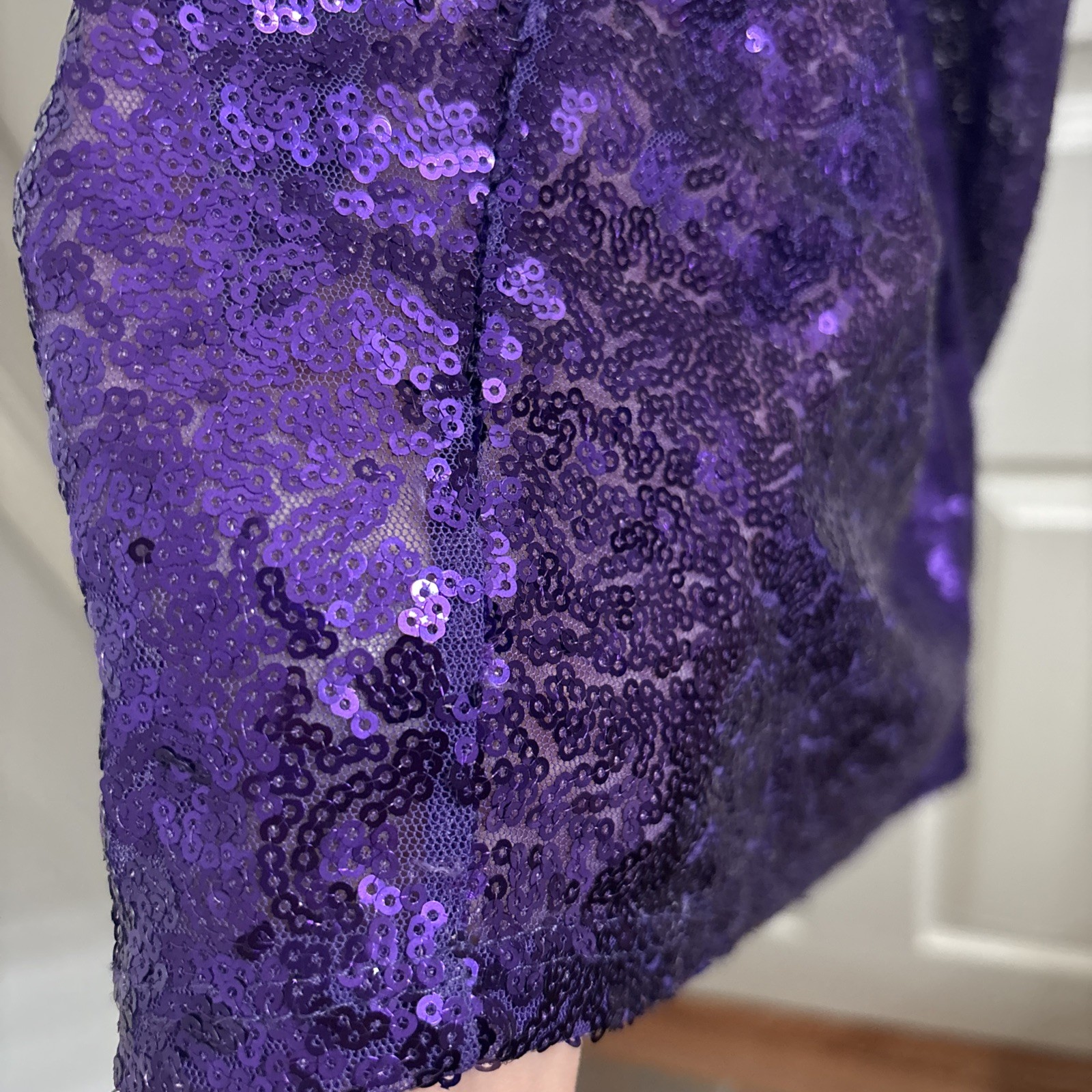 Lucy In The Sky Purple Sequin Spaghetti Strap Lace Up Back Medium Mini Dress