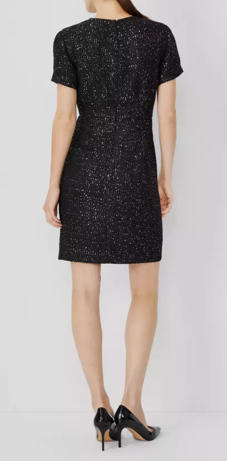 NEW ANN TAYLOR BLACK SPARKLE BUTTON TRIM SEQUIN TWEED DRESS SZ 2