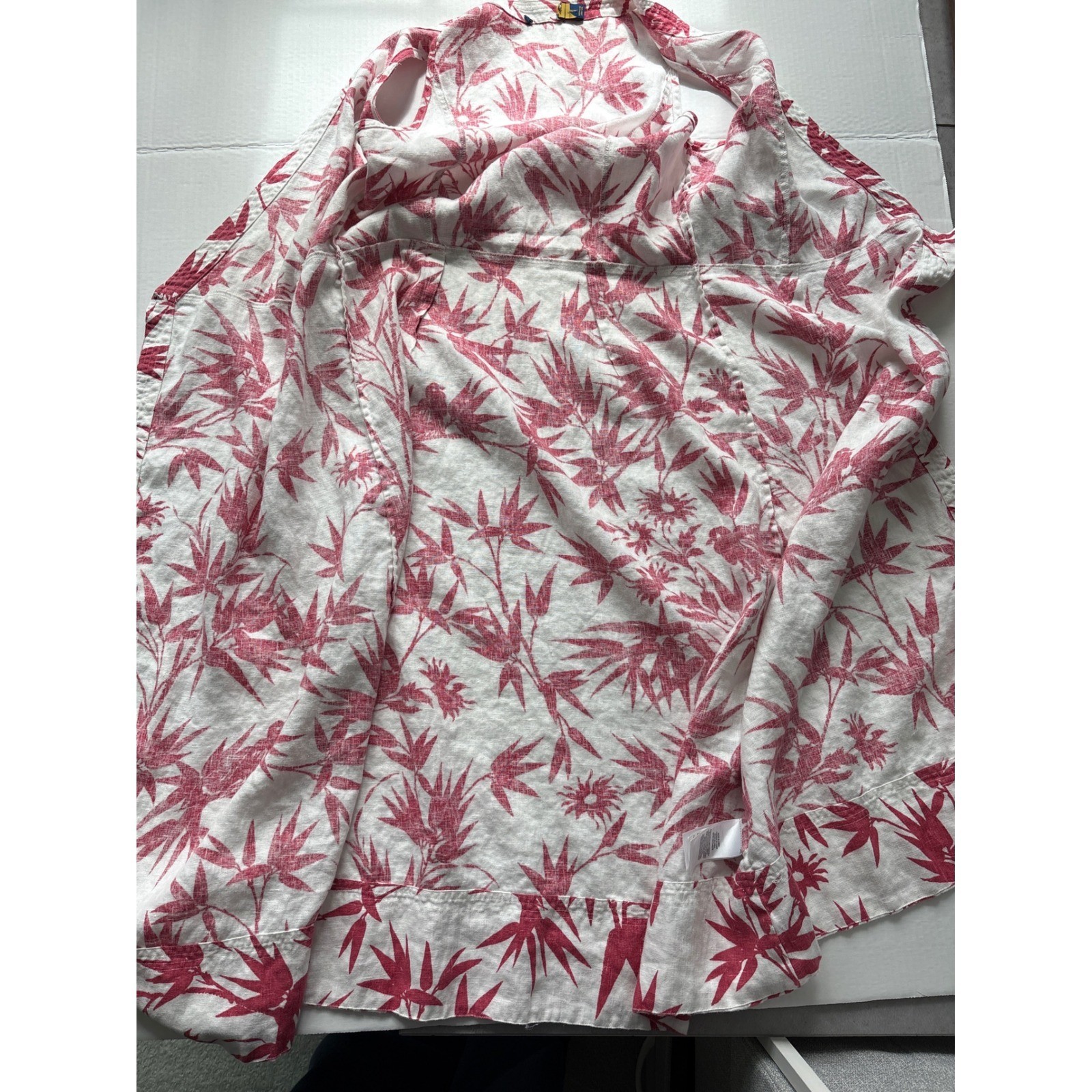 Polo Ralph Lauren Pink White 100% Linen Bamboo Bird Print Wrap Dress Size 4
