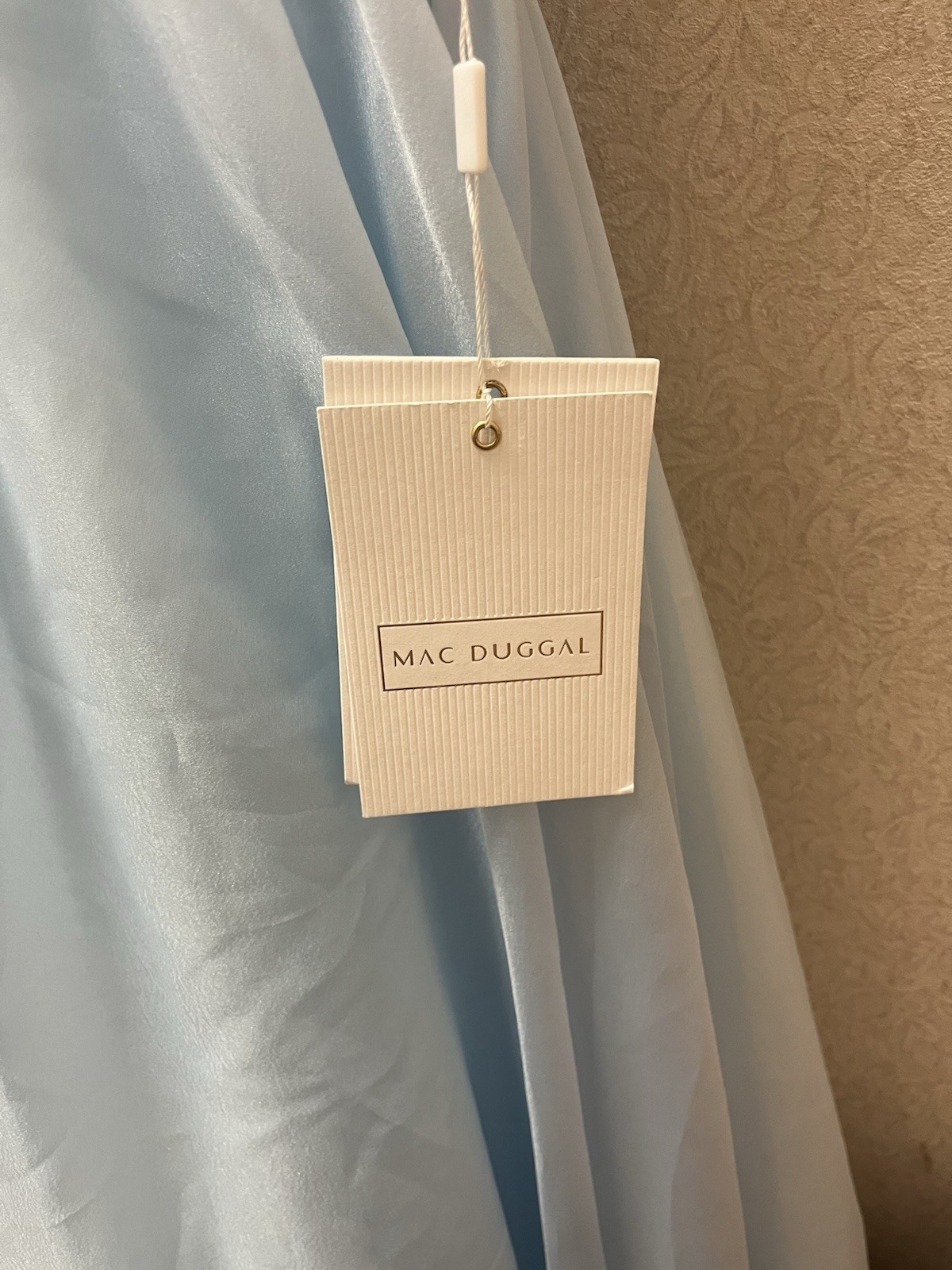 Mac Duggal Light Blue Chiffon One-Shoulder V-Neck Ruffle Long Gown Size 2
