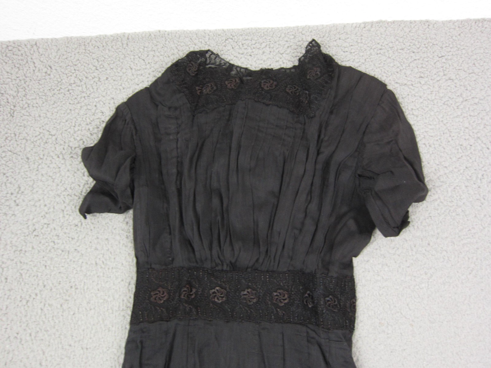 True Vintage Voil Dress Womens Extra Small XS Black Gown Lace Midi 1900s