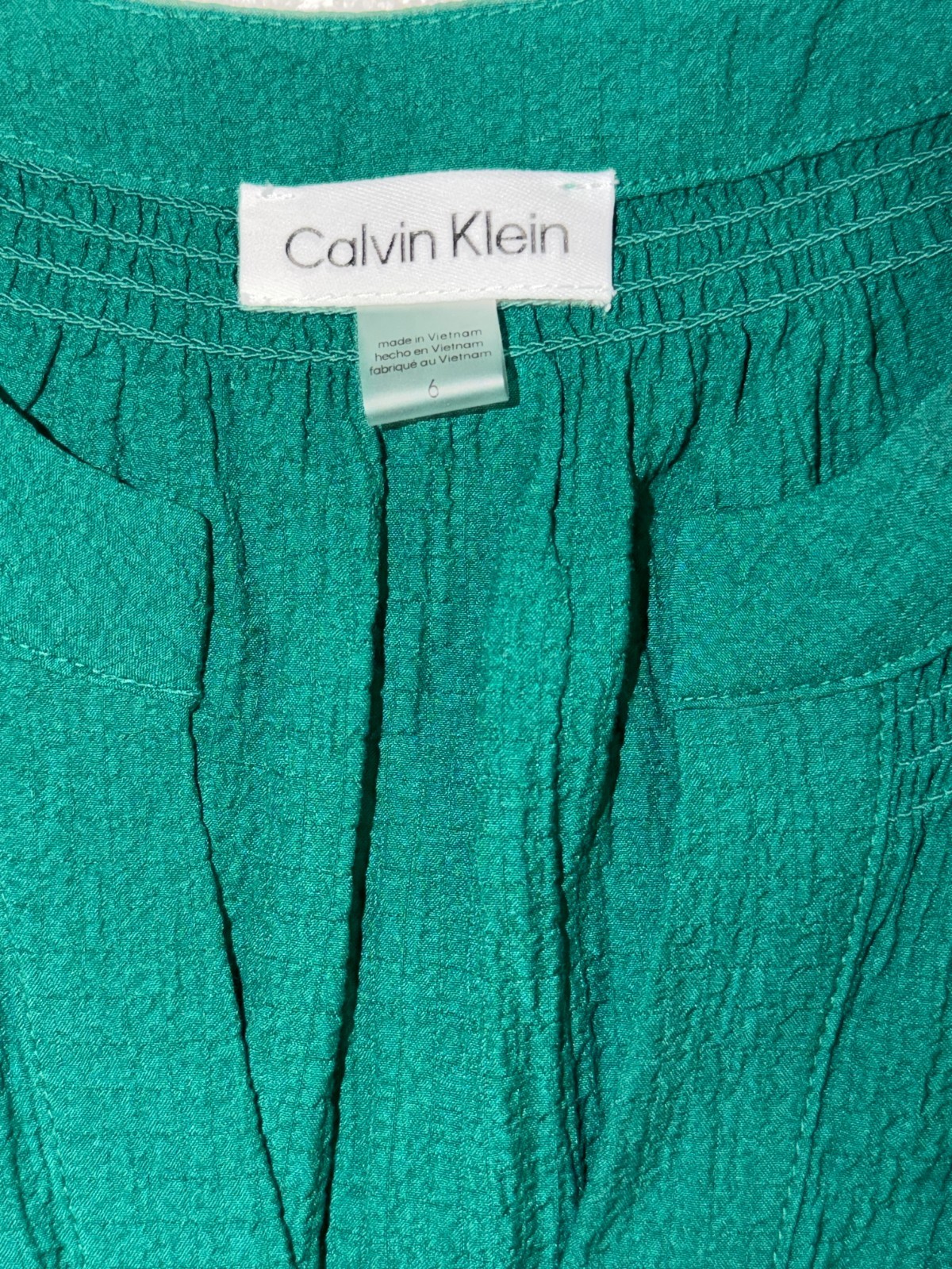 CA;VIN KLEIN Gauze Midi Dress with Pleated Tiers Split V-Neckline Women’s Sz 6