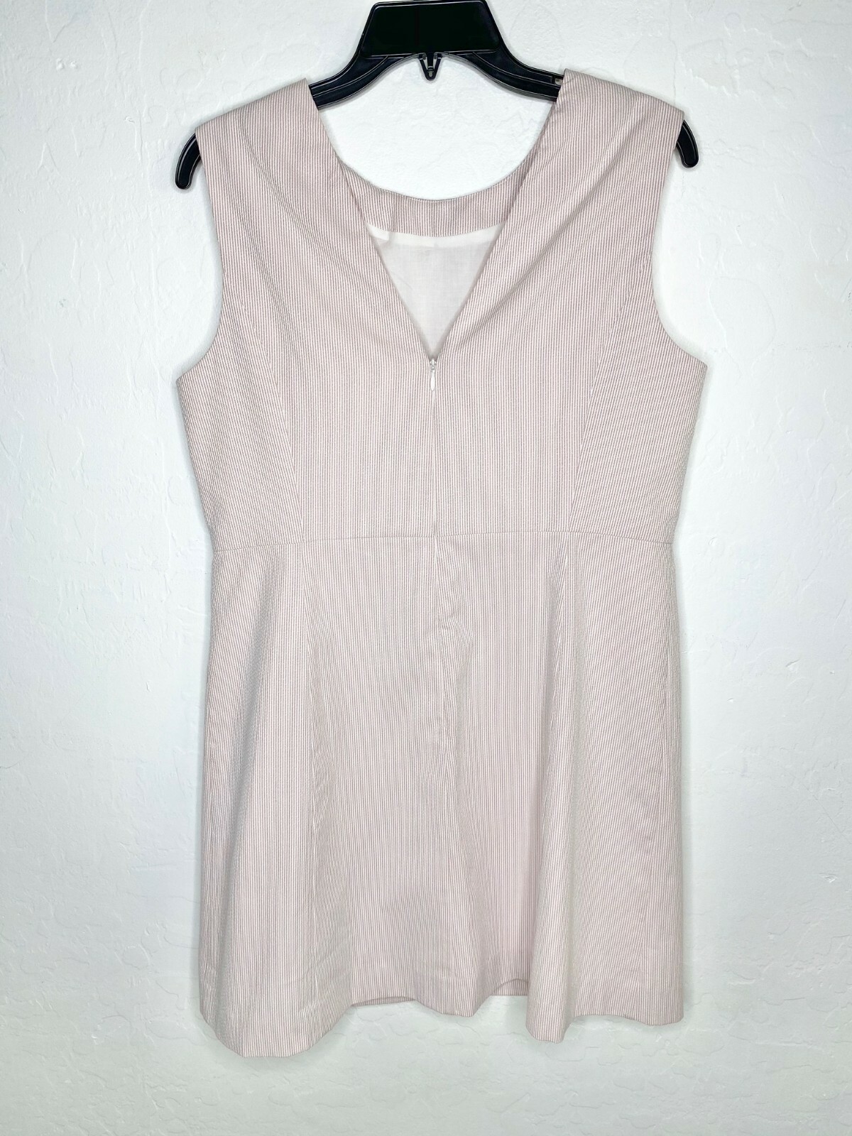 MILLY Pink White Pin-Stripe Italian Seersucker Shift Sheath Mini Dress 12 US