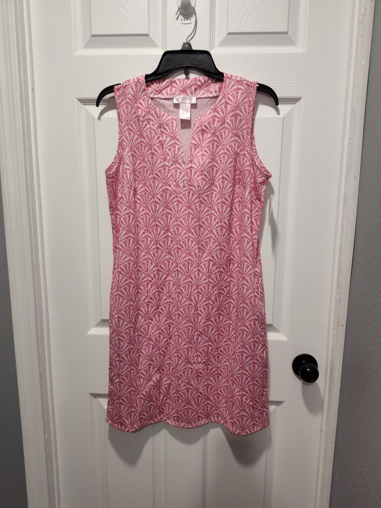 Stella Parker Size Small sleeveless sheath dress pink shell pattern with pockets