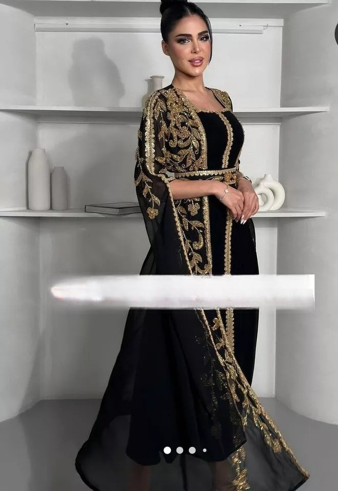 BLACK Stylish Georgette New Moroccan Dubai Kaftan Abaya Farasha Dress Long Gown
