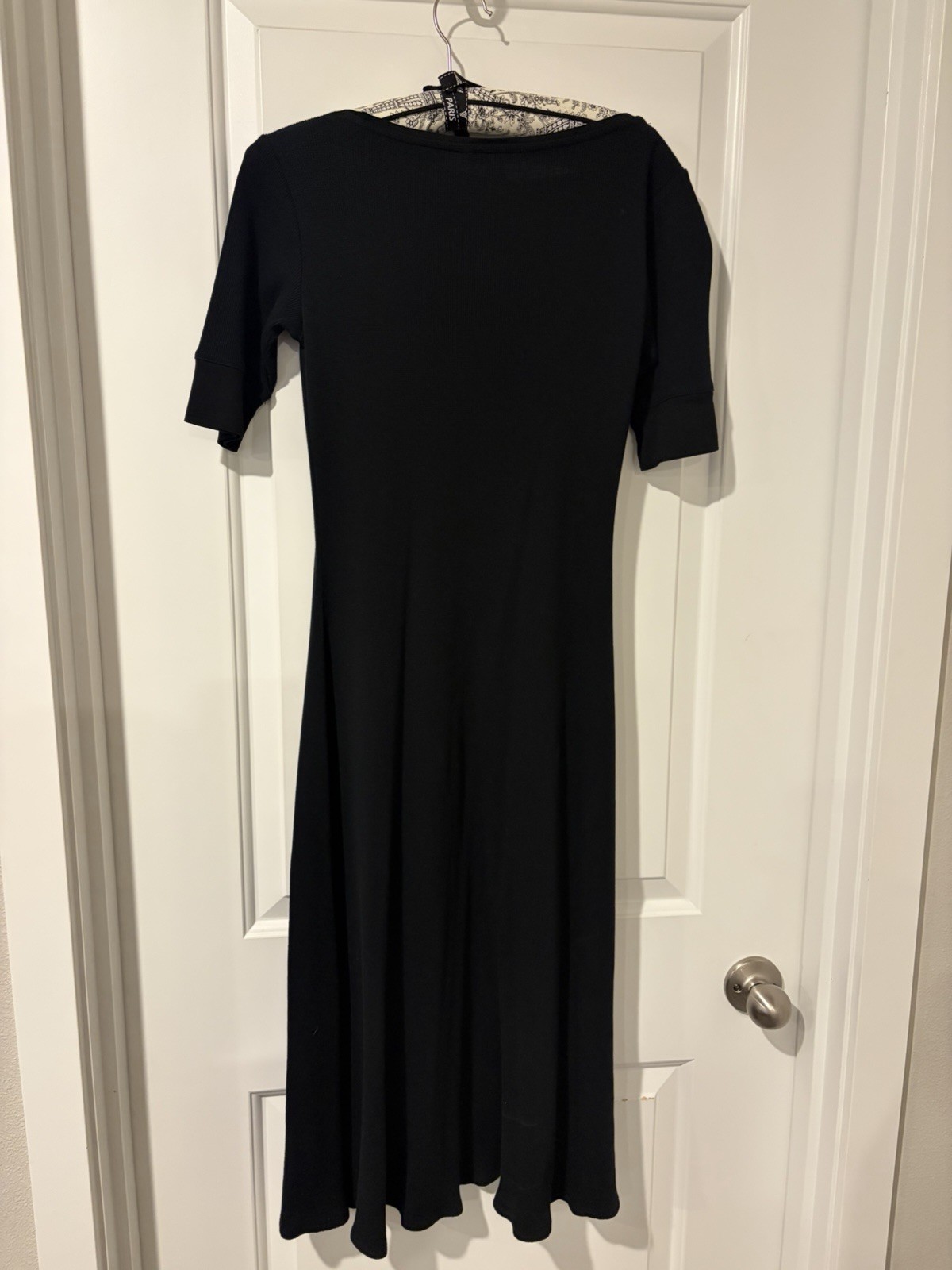 Lauren Ralph Lauren Black Cotton Waffle Knit Midi Dress ~XS~A-Line Short Sleeve