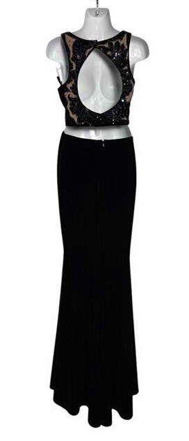 ALYCE Paris Black Nude 2 Piece Velvet Rhinestone Embroidered Dress Size 2 $369