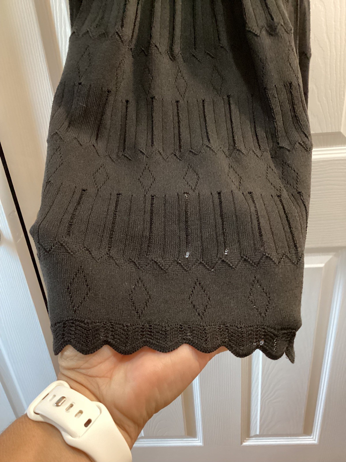 Black Solid Ribbed Knit Sweater Dress Fit & Flare Scoop Neck Sleeveless L