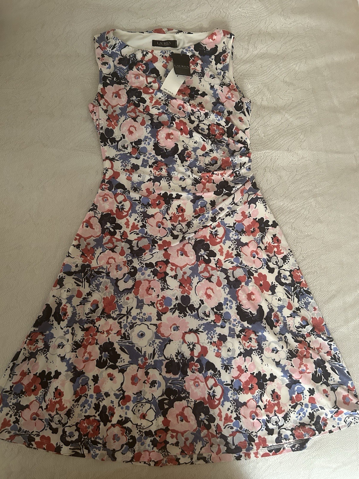 Lauren Ralph Lauren Women’s Floral Ruched A-Line Dress Sleeveless Knee Length