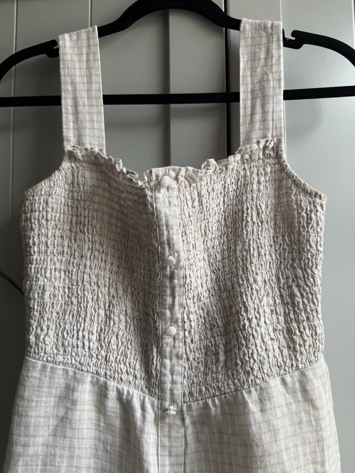 Whistles Beige Gingham Linen Midi Dress Size 8