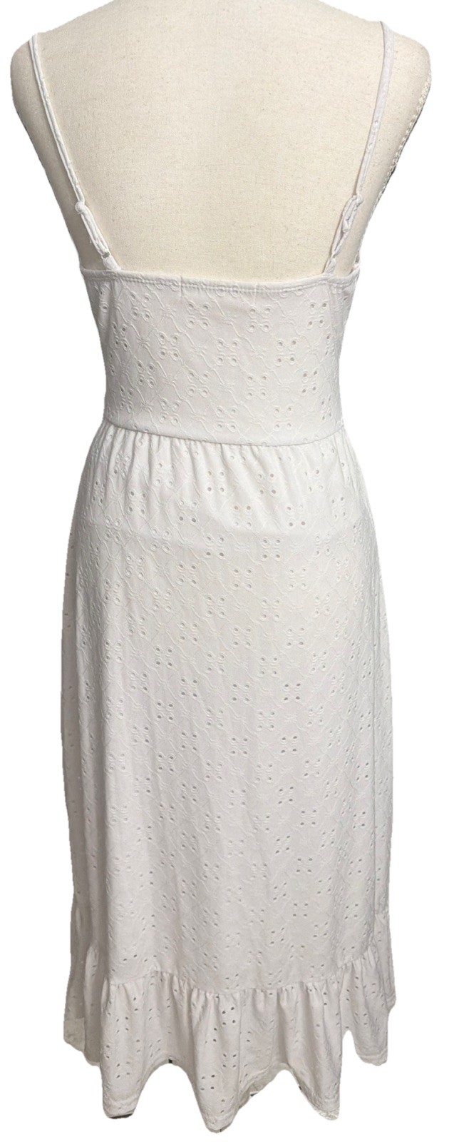 Chic White Resort Cottagecore Bohemian Eyelet Midi Dress Sz Small Flowy Cruise