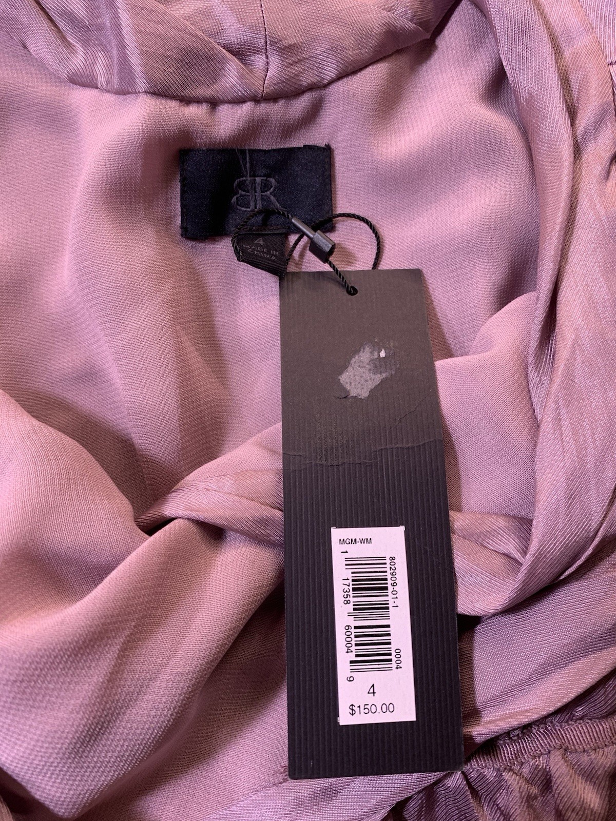 NWT BR Monogram Purple Satin V-Neck Sleeveless Twist Sheath Knee Dress Size 4