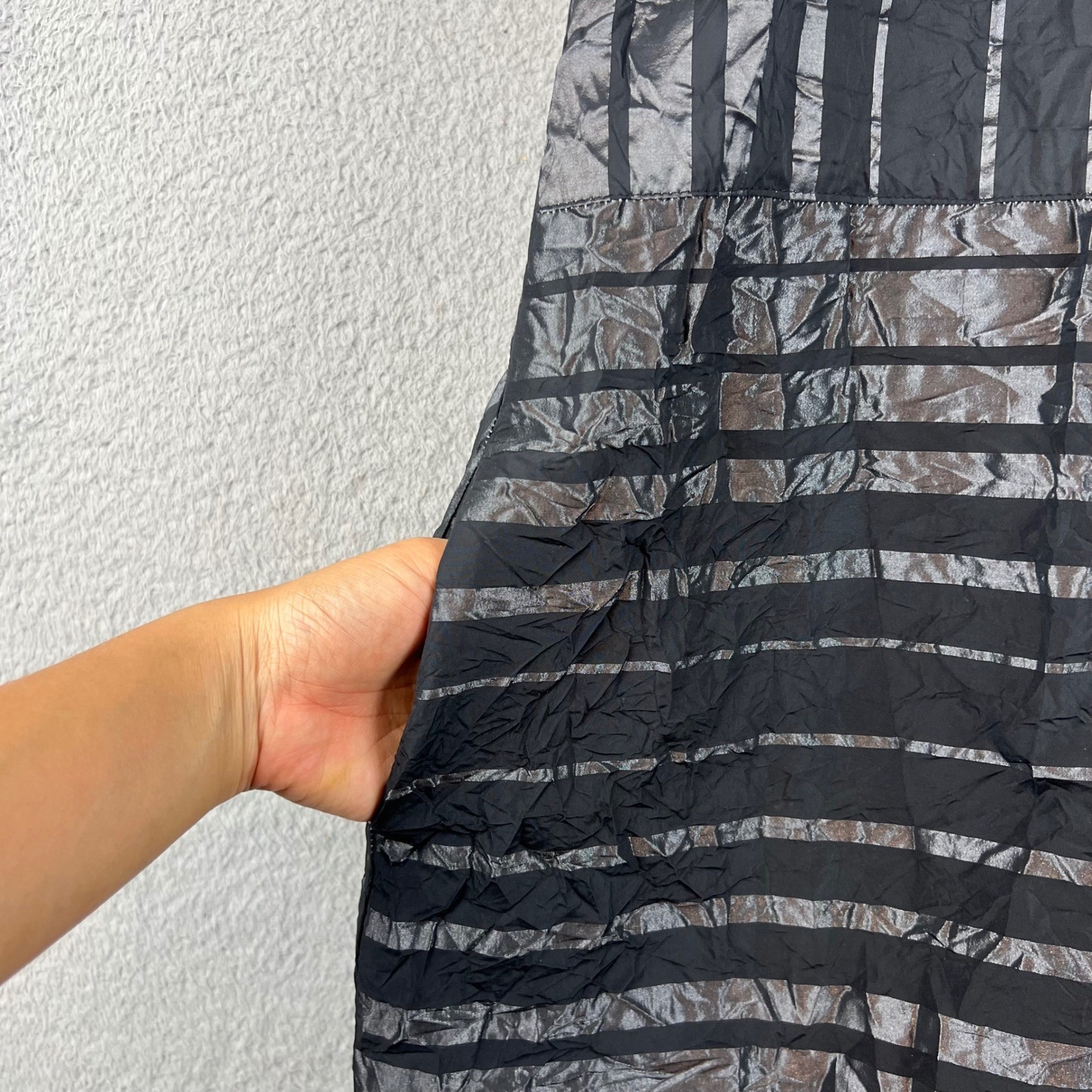 Gershon Bram Womens Metallic Striped Crinkle Midi Dress Black Silver Size M