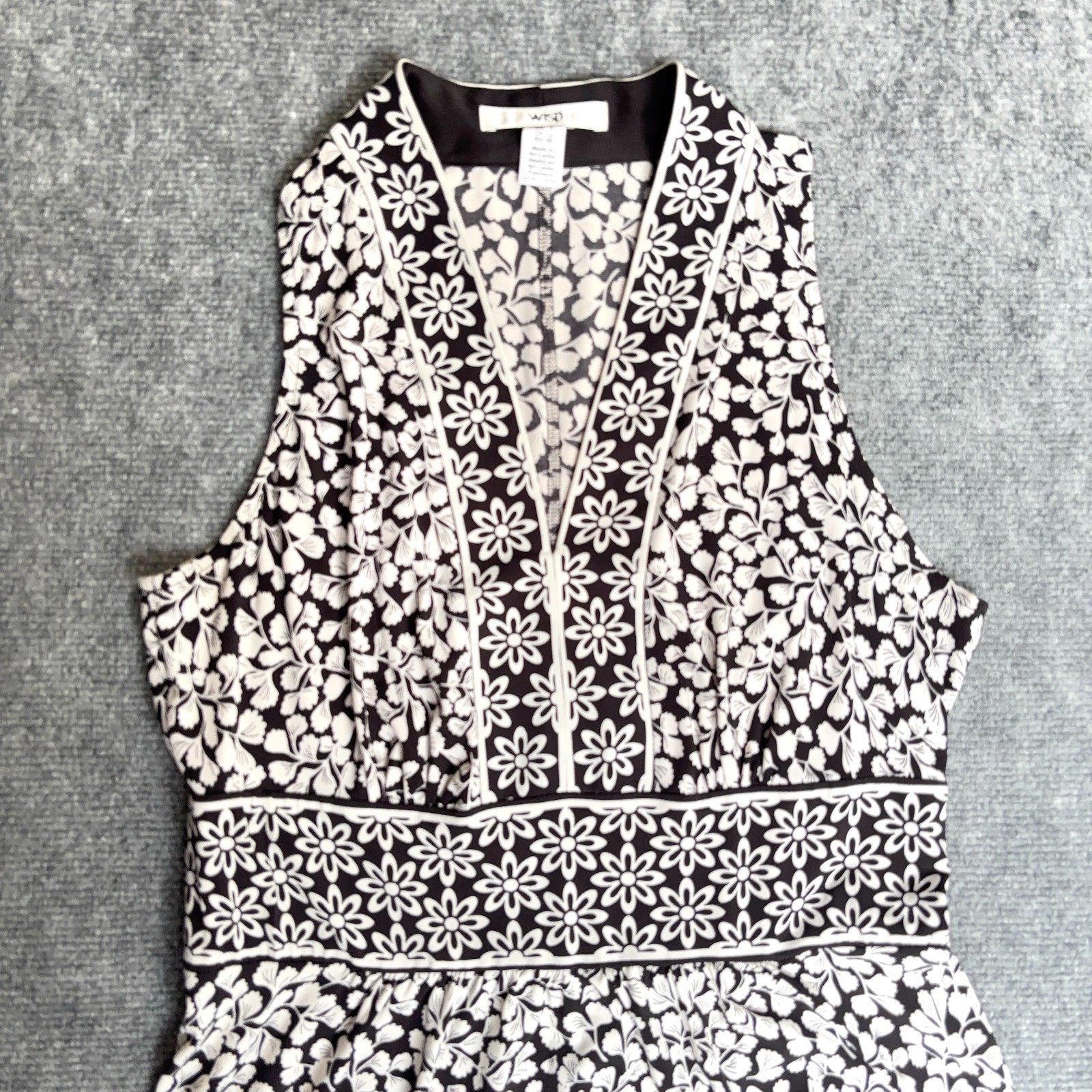 Wisp Floral Sleeveless Knee Length Dress Black White Empire Waist US Womens 8