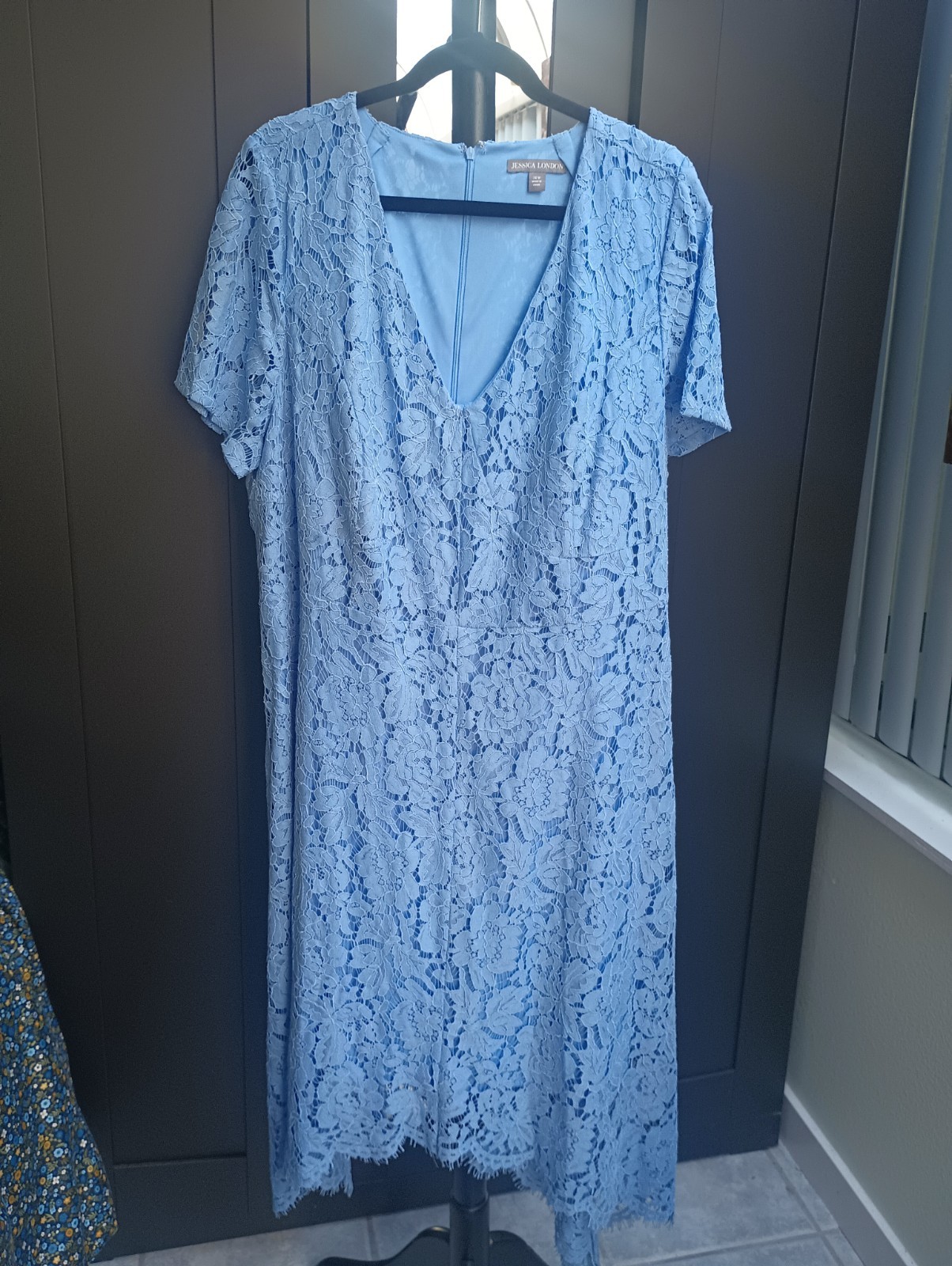 Jessica London Womens 24W Lace Handkerchief Dress Periwinkle French Blue 1x/2x