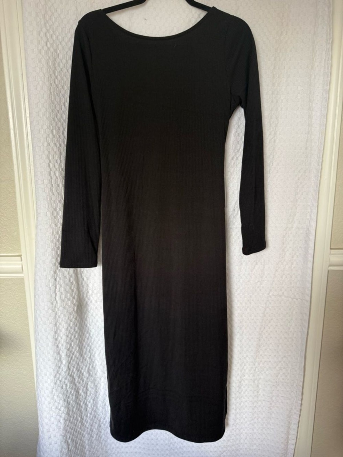 ASTR The Label Black Ribbed Cross Back Midi Dress Open Back Side Slit XL NWT