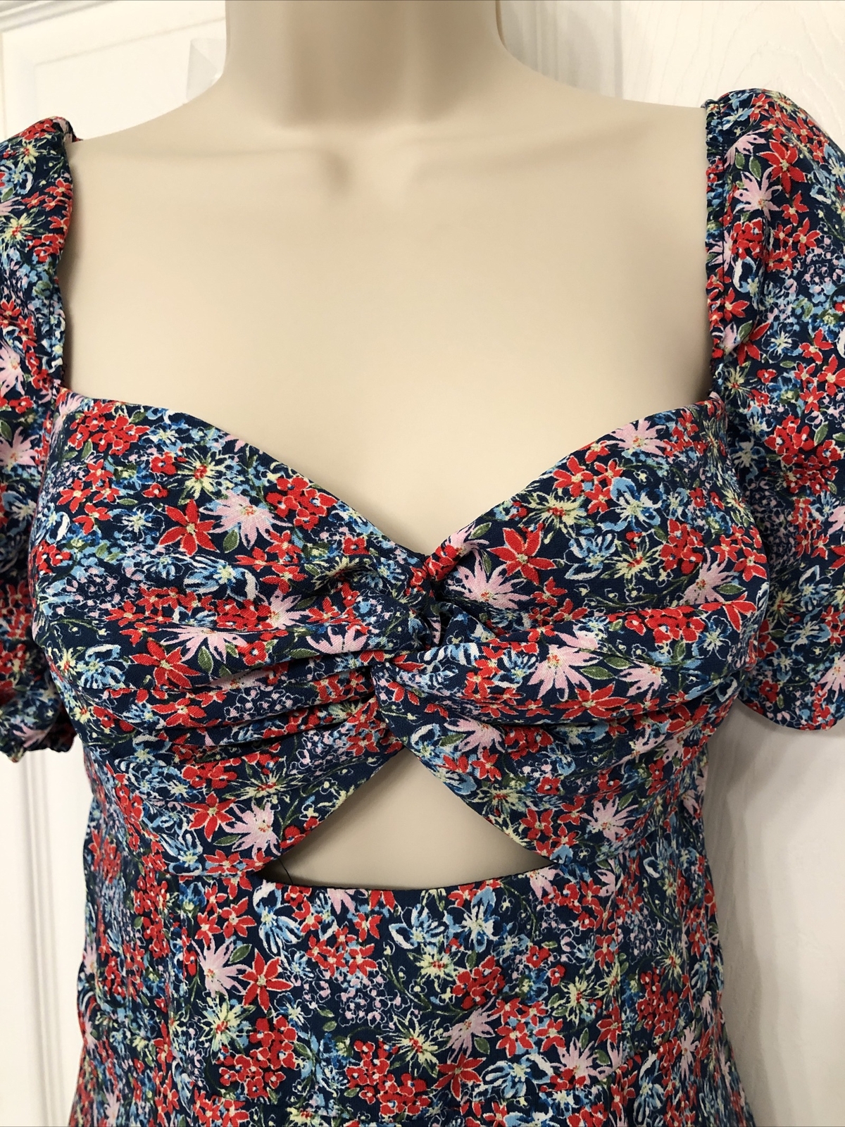 Gianni Bini Flower Midriff Dress Blue Red Pink Green Fit Flare Size M New