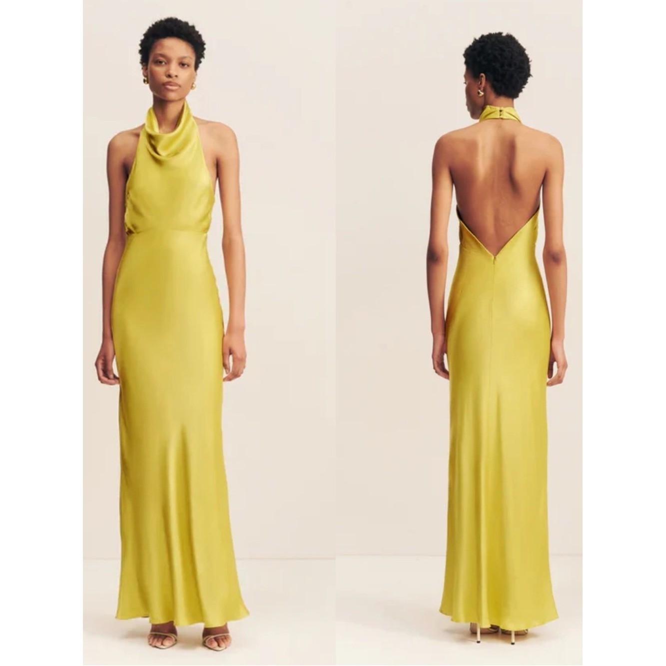 Shona Joy NWT Size 10 Sofia High Cowl Neck Open Back Maxi Dress Gown in Lime